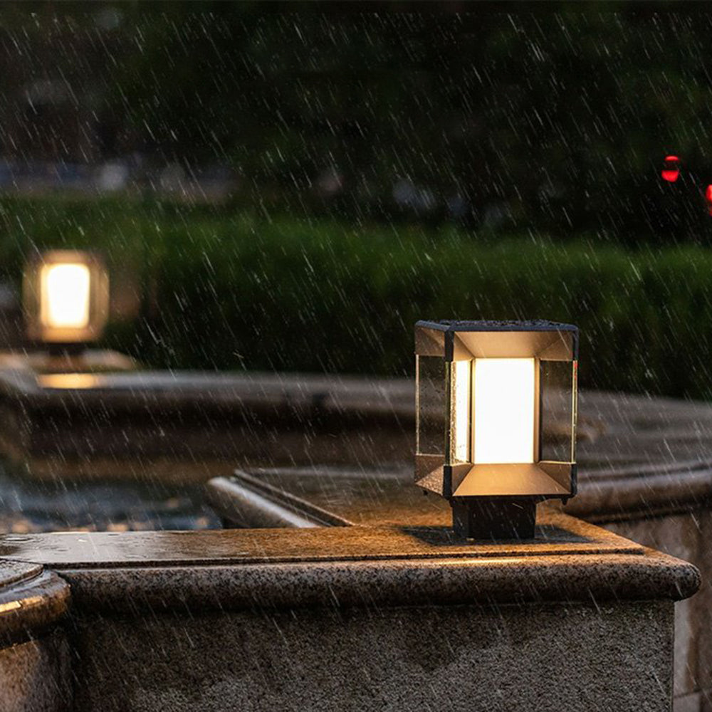 Ray Modern Rectangular Metal Glass Outdoor Lamp, Black/Black-Gold - Neutralighting