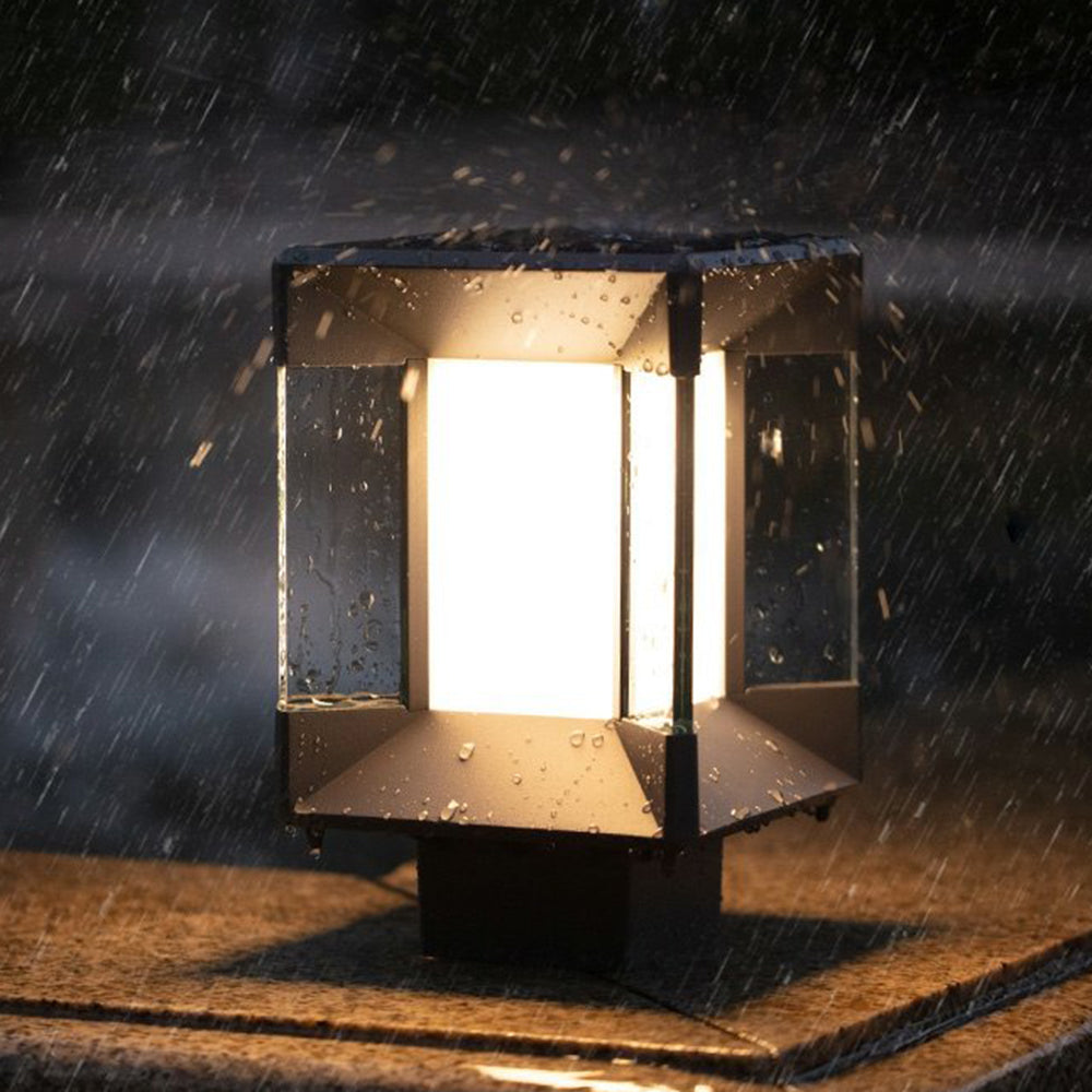 Ray Modern Rectangular Metal Glass Outdoor Lamp, Black/Black-Gold - Neutralighting