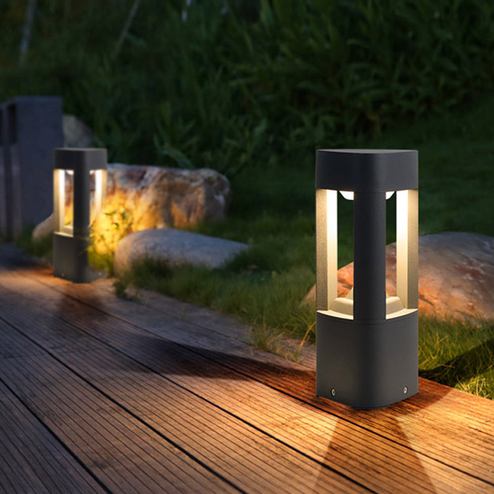 Ray Contemporary Metal Triangular Hollow Outdoor Path Light, Black - Neutralighting