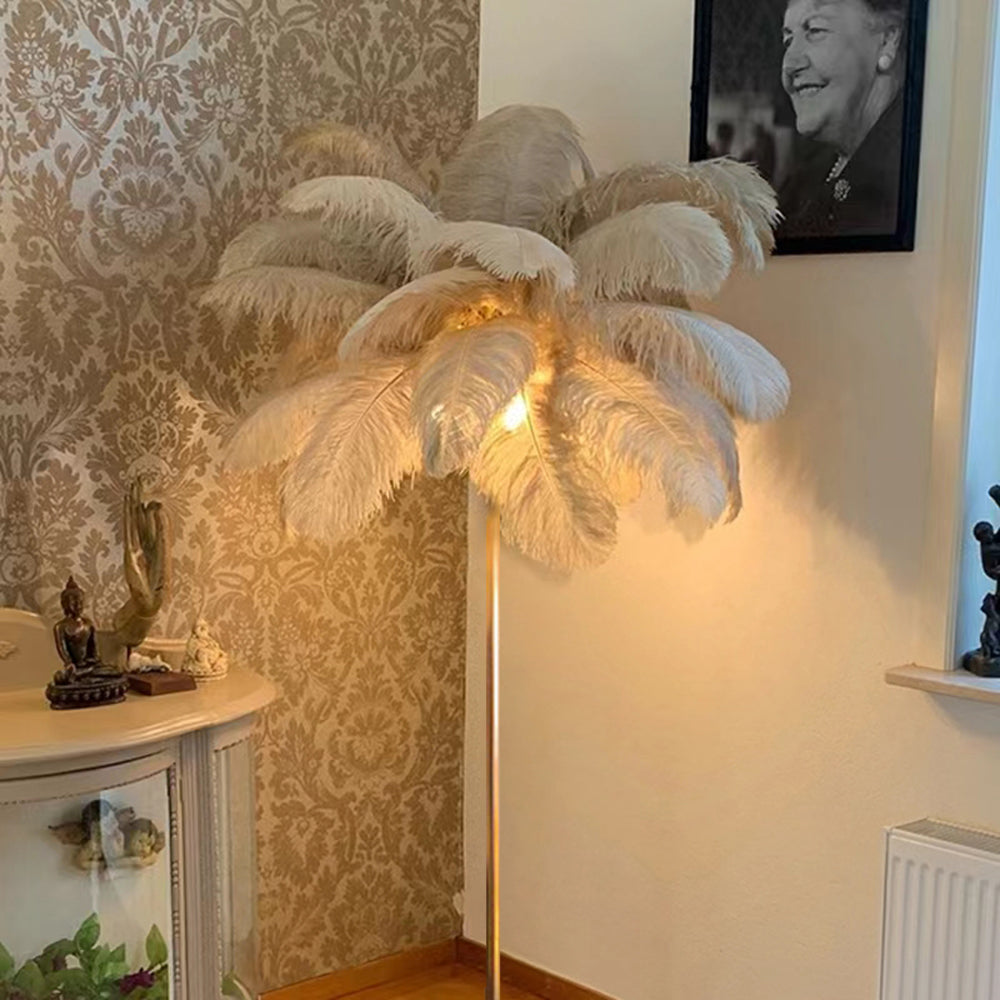 O'Moore Modern Natural Ostrich Feather Gold-plated Floor Lamp - Neutralighting