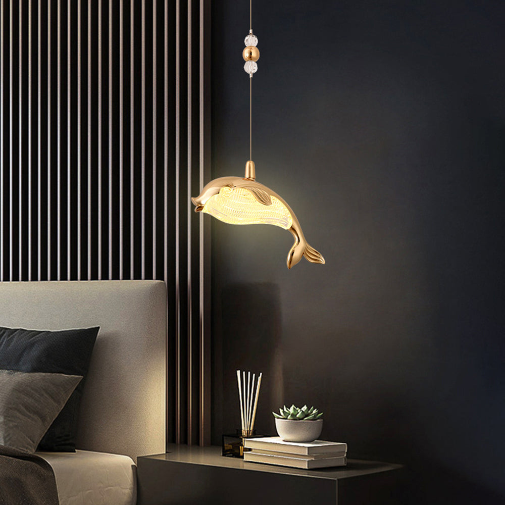 Arisha Modern Dolphin Metal Pendant Light, Gold, Metal/Acrylic - Neutralighting