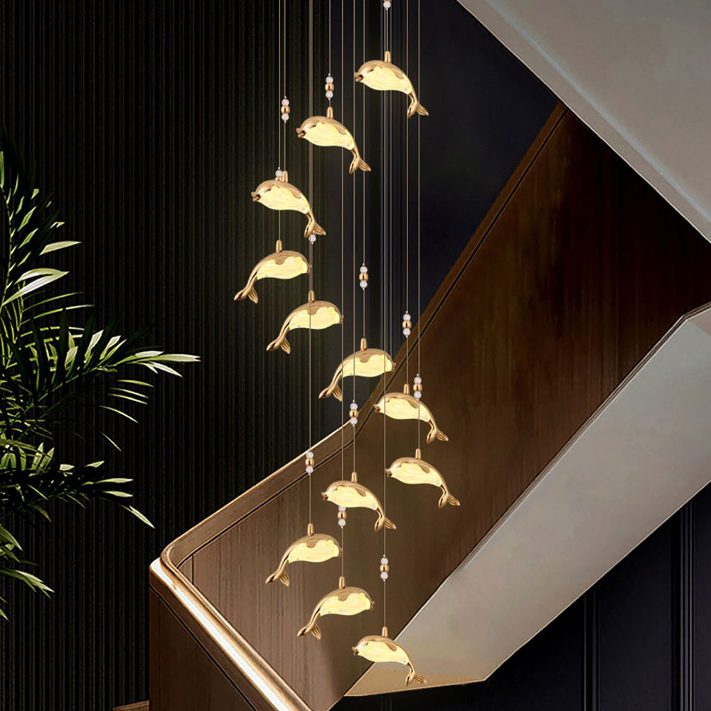 Arisha Modern Dolphin Metal Pendant Light, Gold, Metal/Acrylic - Neutralighting
