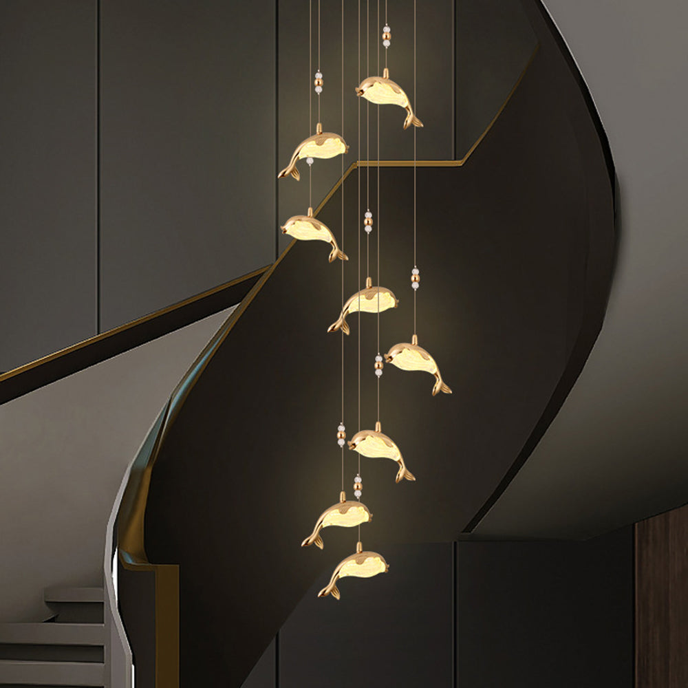 Arisha Modern Dolphin Metal Pendant Light, Gold, Metal/Acrylic - Neutralighting