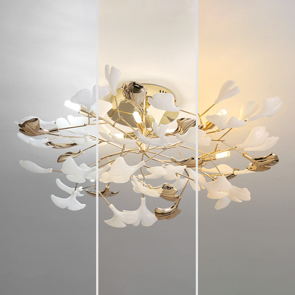 Olivia Elegant Leaf Ceramic/Metal Flush Mount Ceiling Light, Gold - Neutralighting