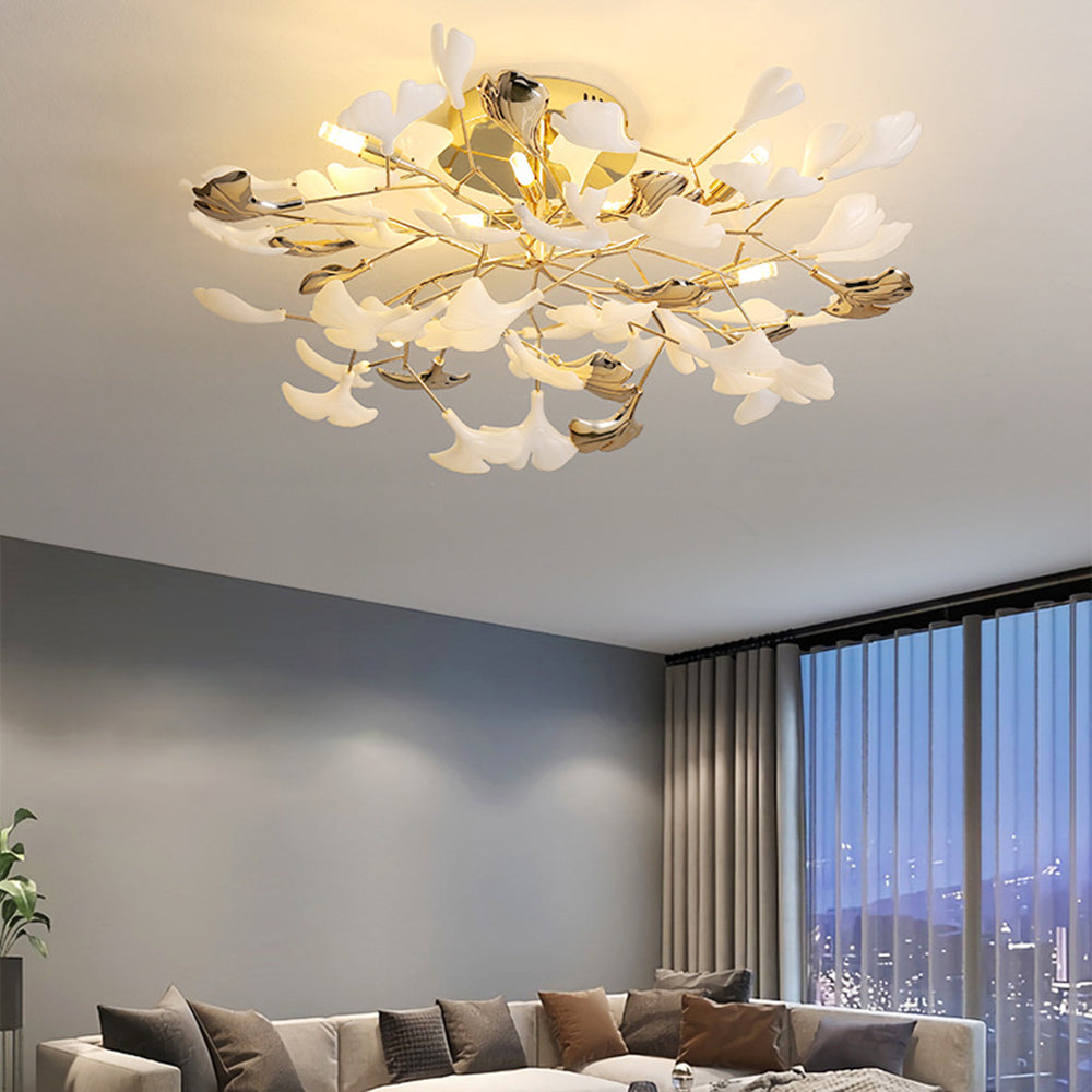 Olivia Elegant Leaf Ceramic/Metal Flush Mount Ceiling Light, Gold - Neutralighting