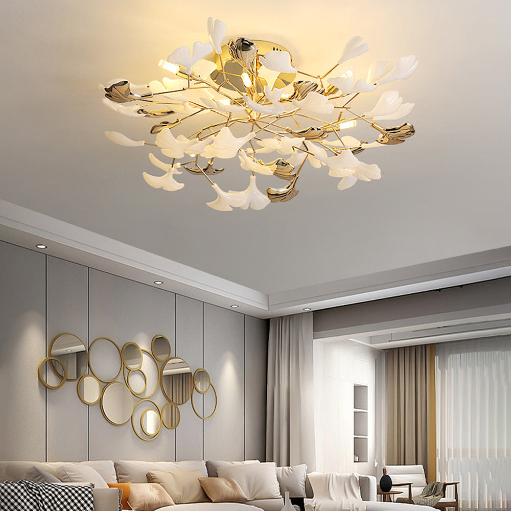Olivia Elegant Leaf Ceramic/Metal Flush Mount Ceiling Light, Gold - Neutralighting