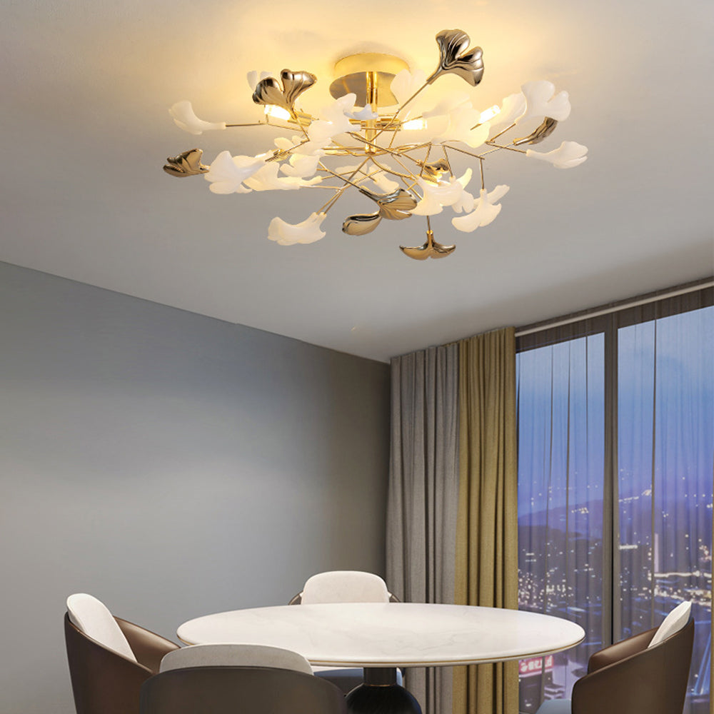 Olivia Elegant Leaf Ceramic/Metal Flush Mount Ceiling Light, Gold - Neutralighting