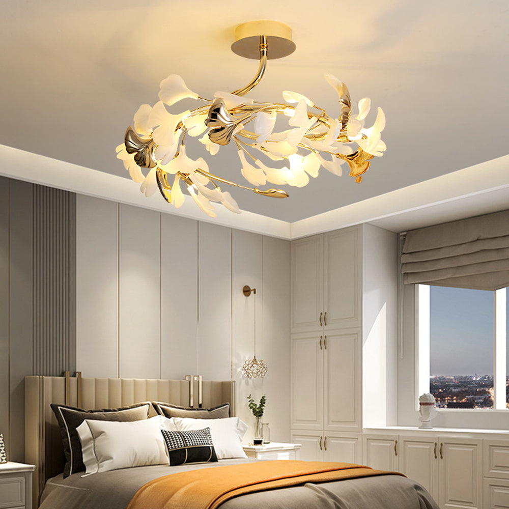 Olivia Elegant Leaf Ceramic/Metal Flush Mount Ceiling Light, Gold - Neutralighting