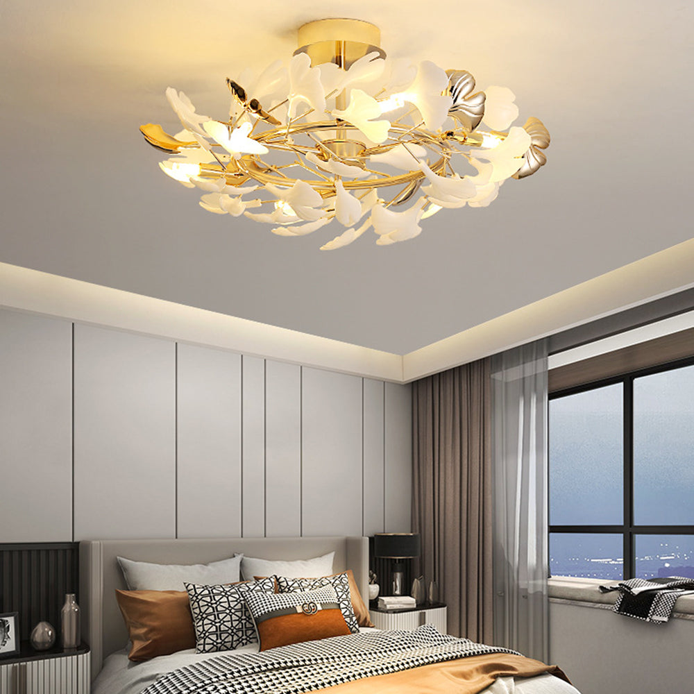 Olivia Elegant Leaf Ceramic/Metal Flush Mount Ceiling Light, Gold - Neutralighting