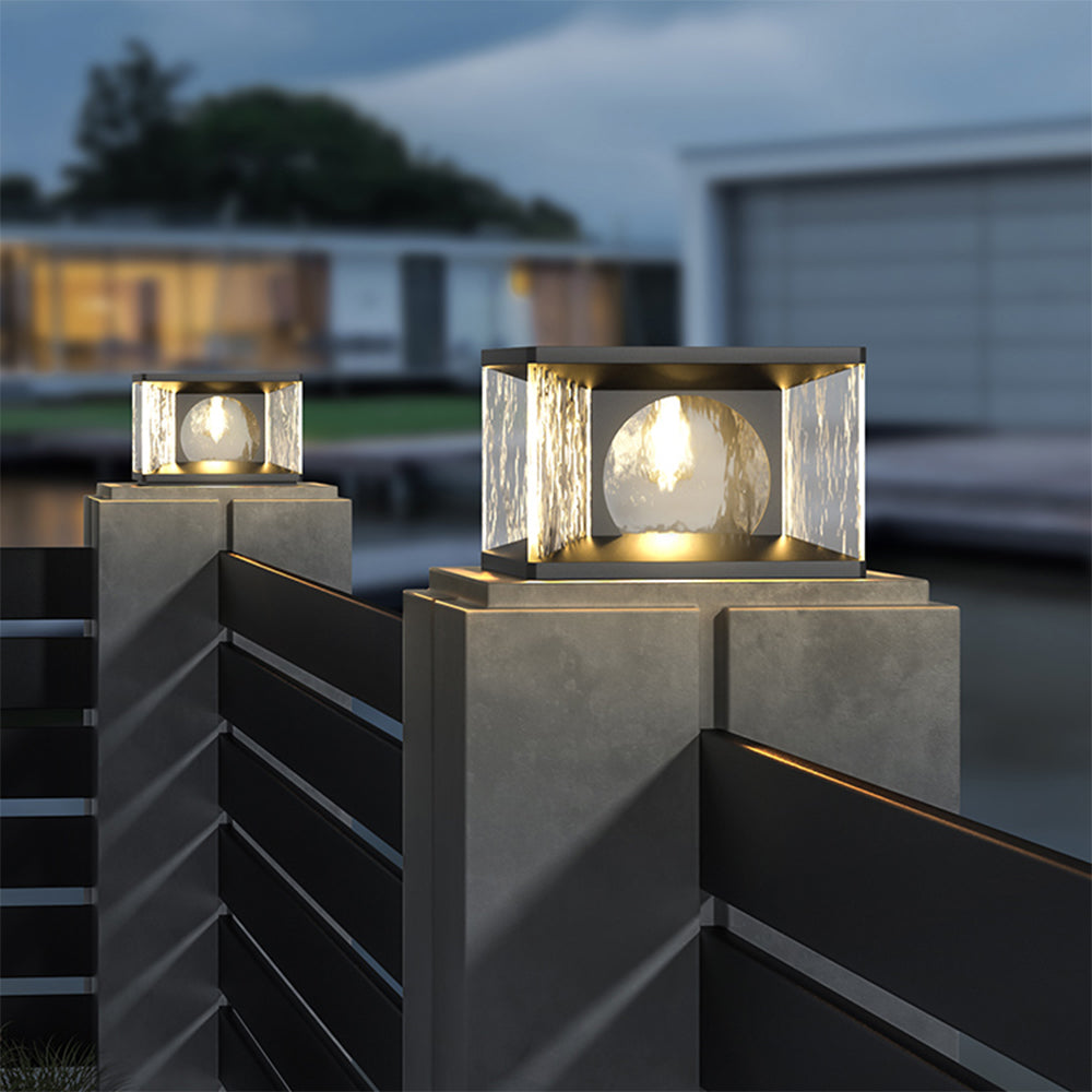 Ray Modern Transparent Rectangular Metal Glass Outdoor Floor Lamp, Black - Neutralighting