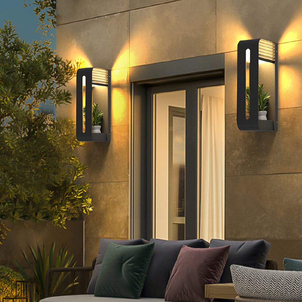 Ray Modern Rectangular Metal/Acrylic Solar Outdoor Plants Pot Holder Wall Lamp, Black - Neutralighting