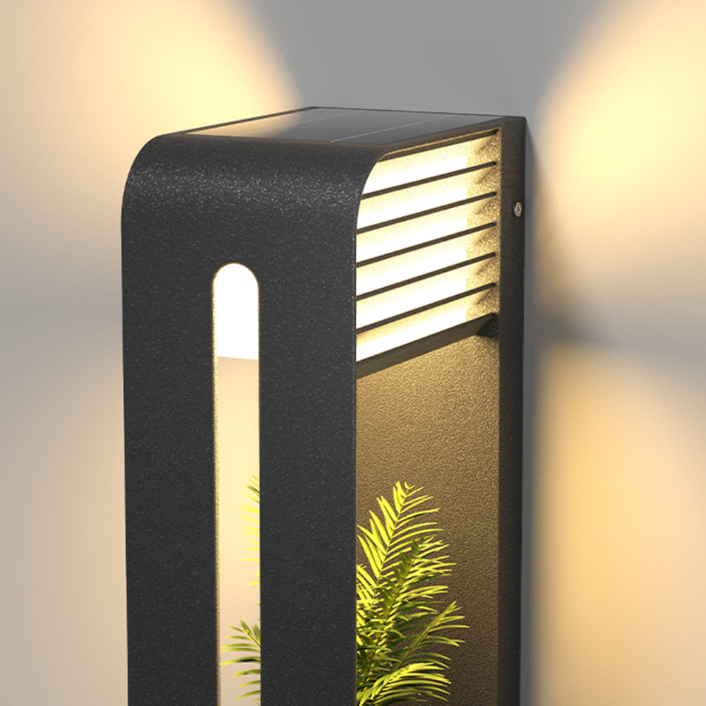 Ray Modern Rectangular Metal/Acrylic Solar Outdoor Plants Pot Holder Wall Lamp, Black - Neutralighting