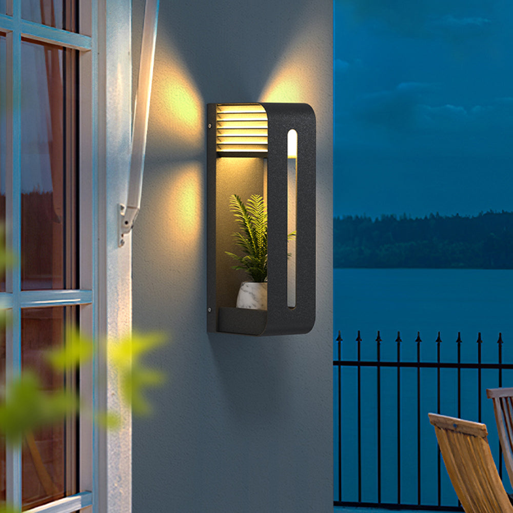 Ray Modern Rectangular Metal/Acrylic Solar Outdoor Plants Pot Holder Wall Lamp, Black - Neutralighting