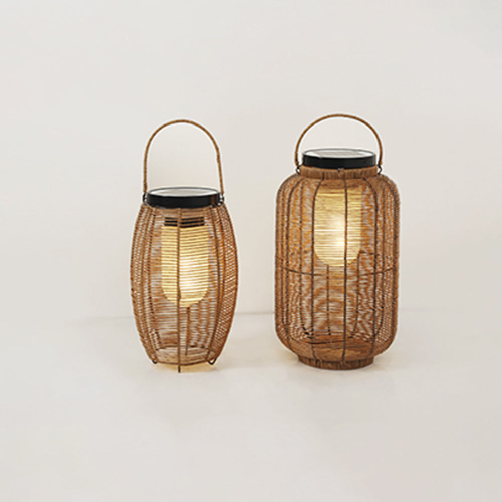 Ray Retro Lantern Metal/Rattan Floor Lamp, Wood Color - Neutralighting