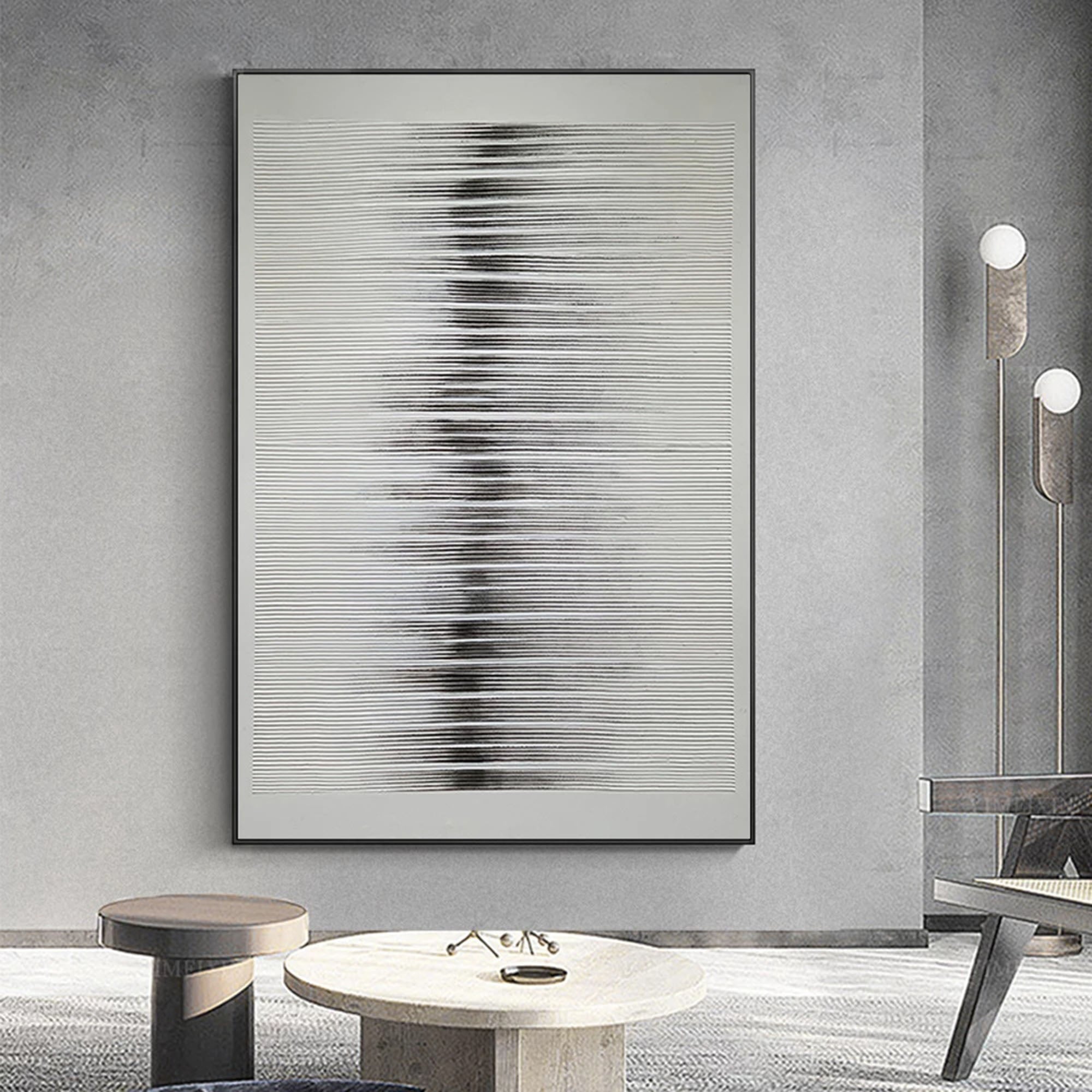 Grey‑Black Tall Vertical‑Line Layered‑Textured Artwork