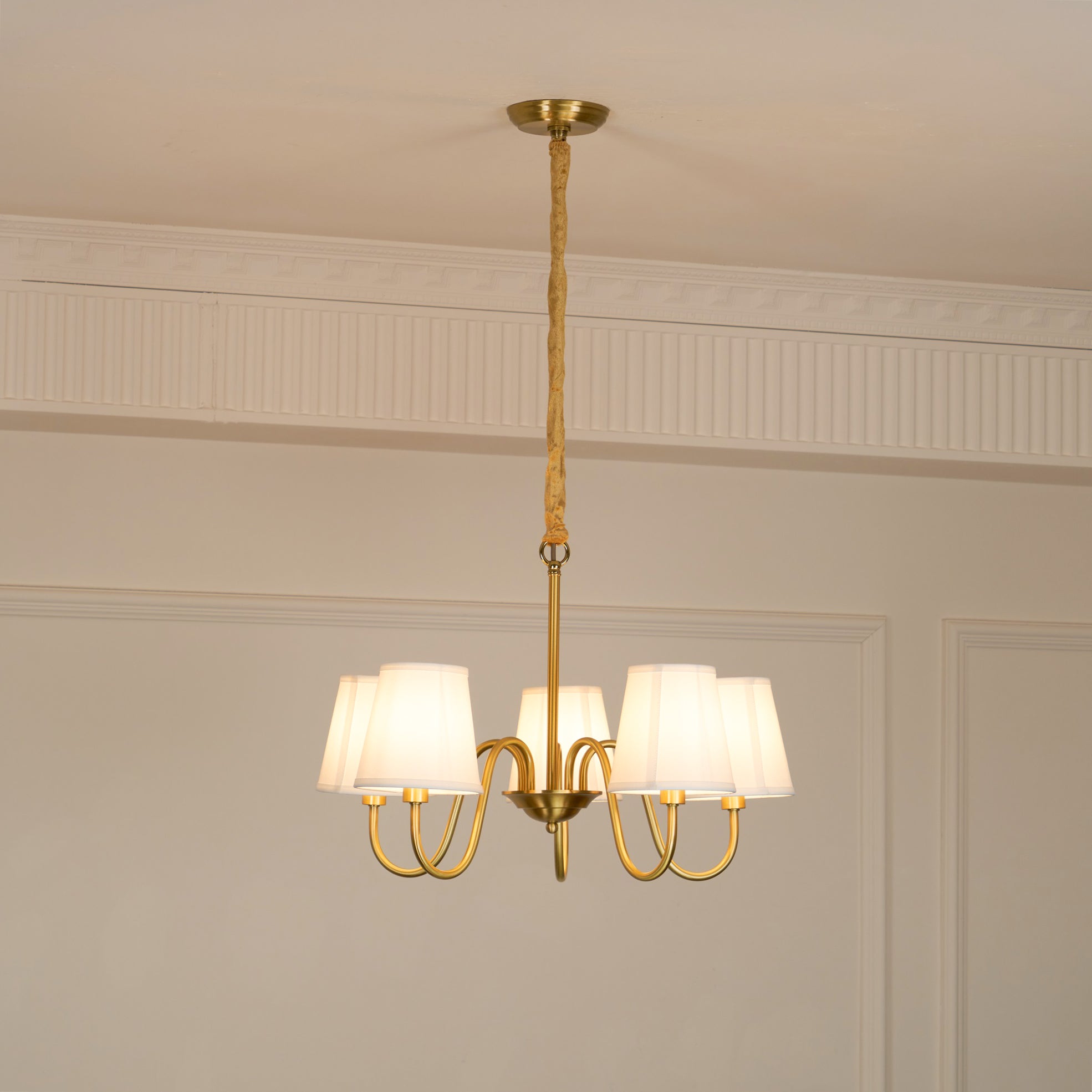 Aged Traditional Stacey Fabric Chandelier - Neutralighting