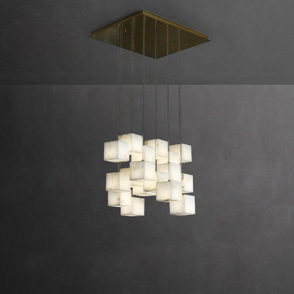 Avi Modern LED Hanging Multi Alabaster Box Adjustable Geometric Kitchen Pendant Lighting, White, 8 Styles - Neutralighting