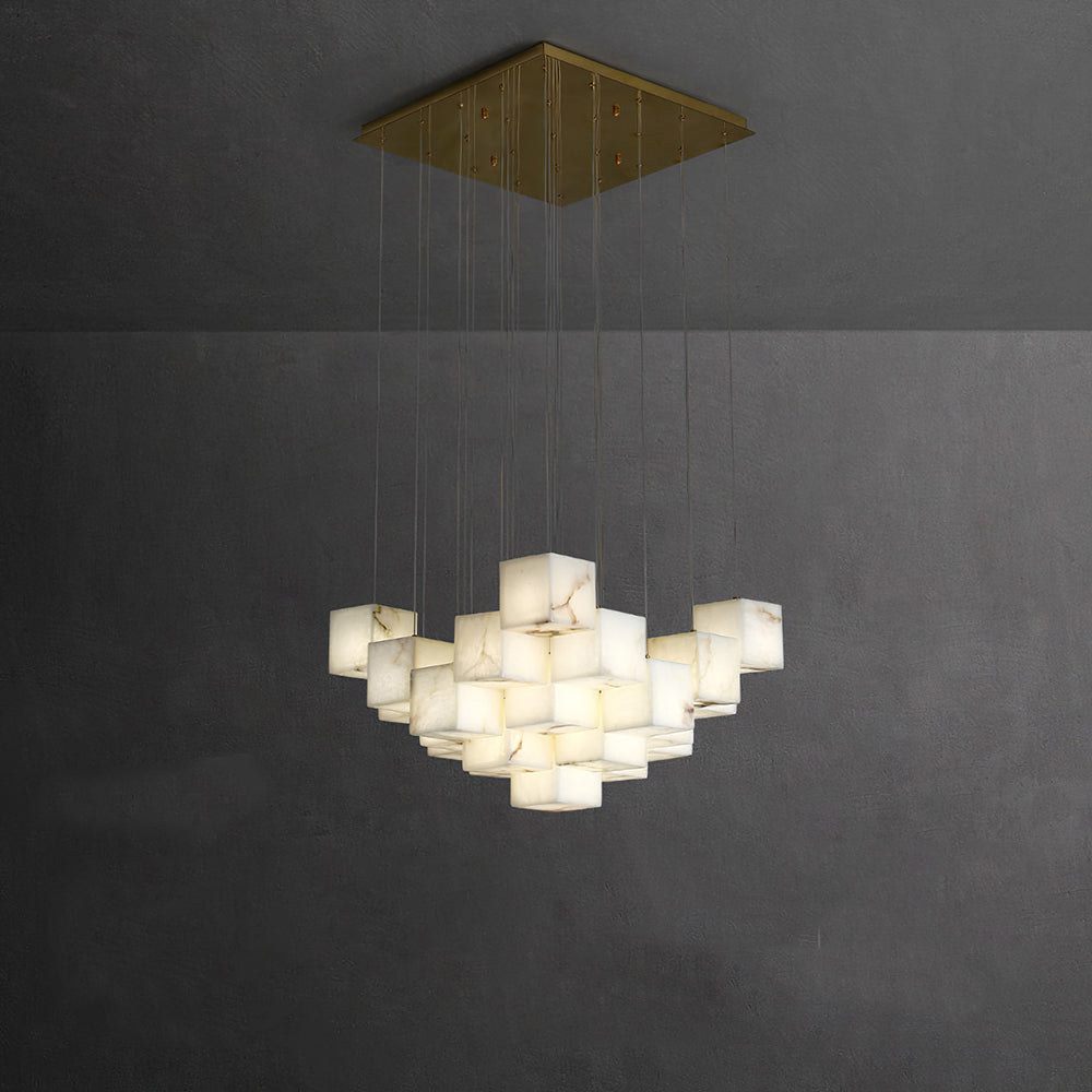 Avi Modern LED Hanging Multi Alabaster Box Adjustable Geometric Kitchen Pendant Lighting, White, 8 Styles - Neutralighting