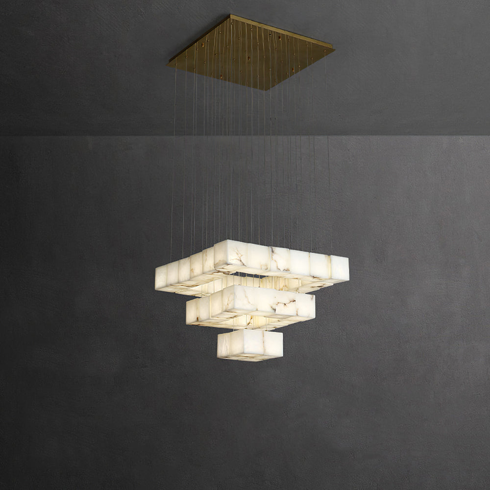 Avi Modern LED Hanging Multi Alabaster Box Adjustable Geometric Kitchen Pendant Lighting, White, 8 Styles - Neutralighting