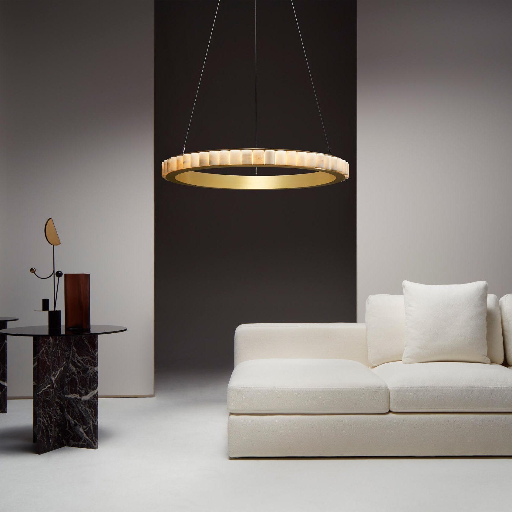 Orion Double Ring Alabaster Chandelier - Neutralighting