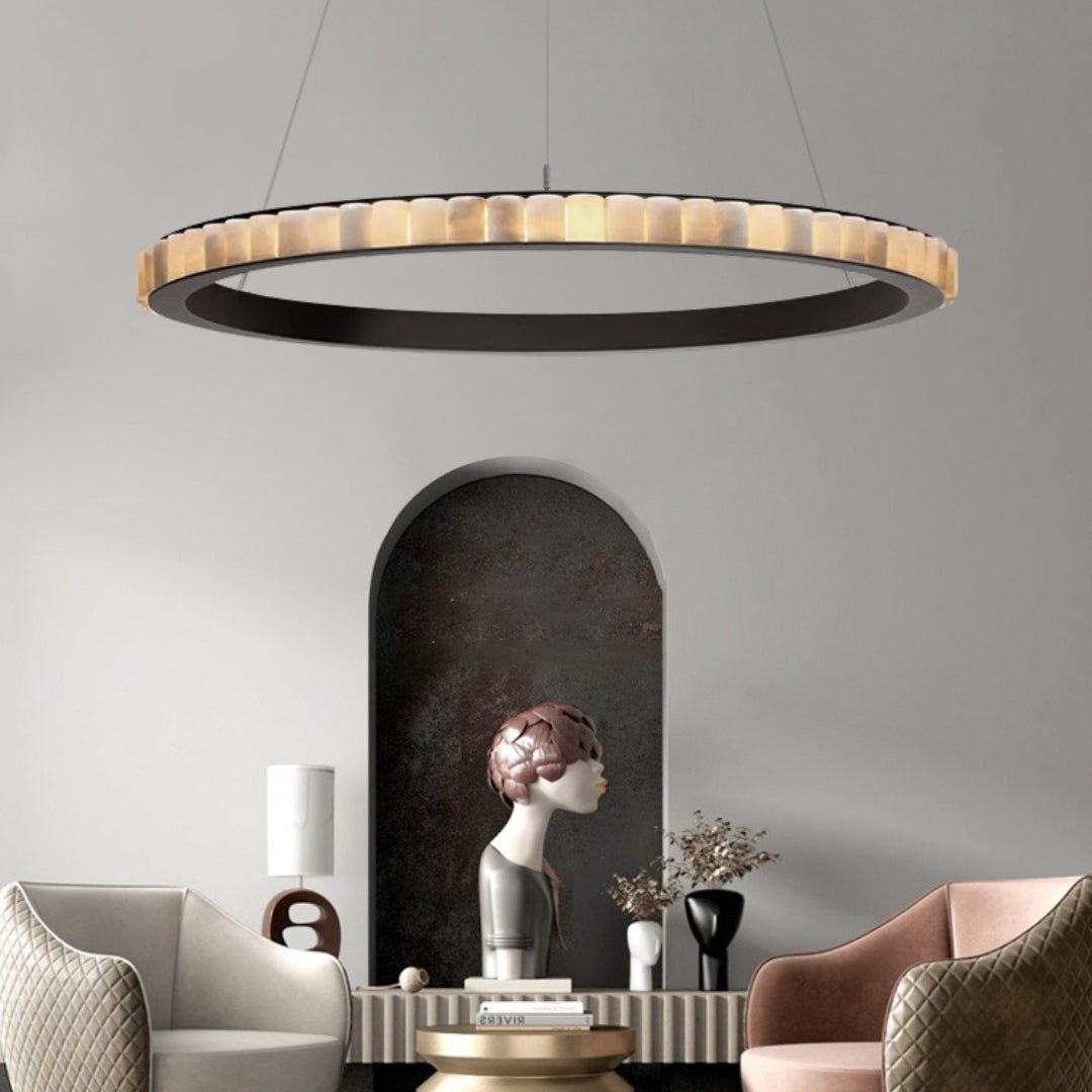Orion Double Ring Alabaster Chandelier - Neutralighting