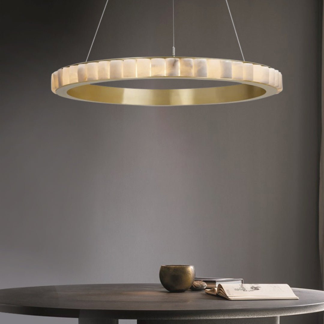 Orion Double Ring Alabaster Chandelier - Neutralighting
