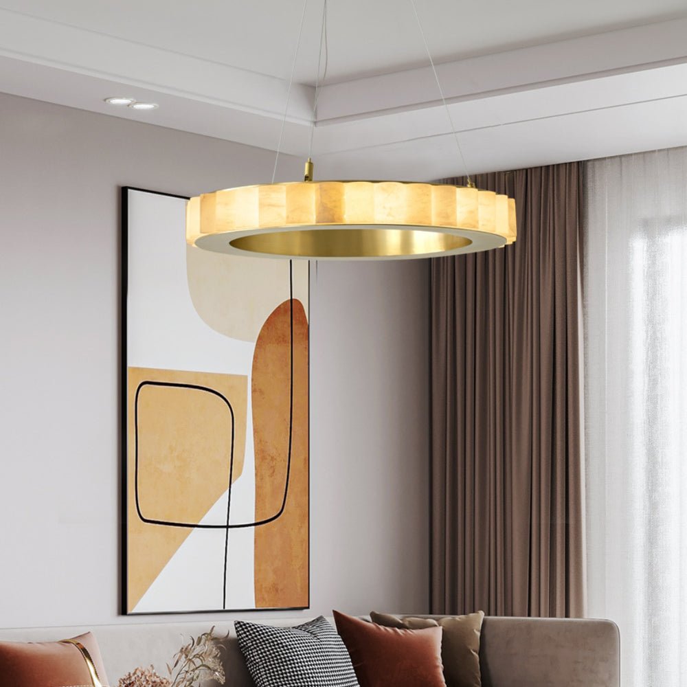 Orion Double Ring Alabaster Chandelier - Neutralighting