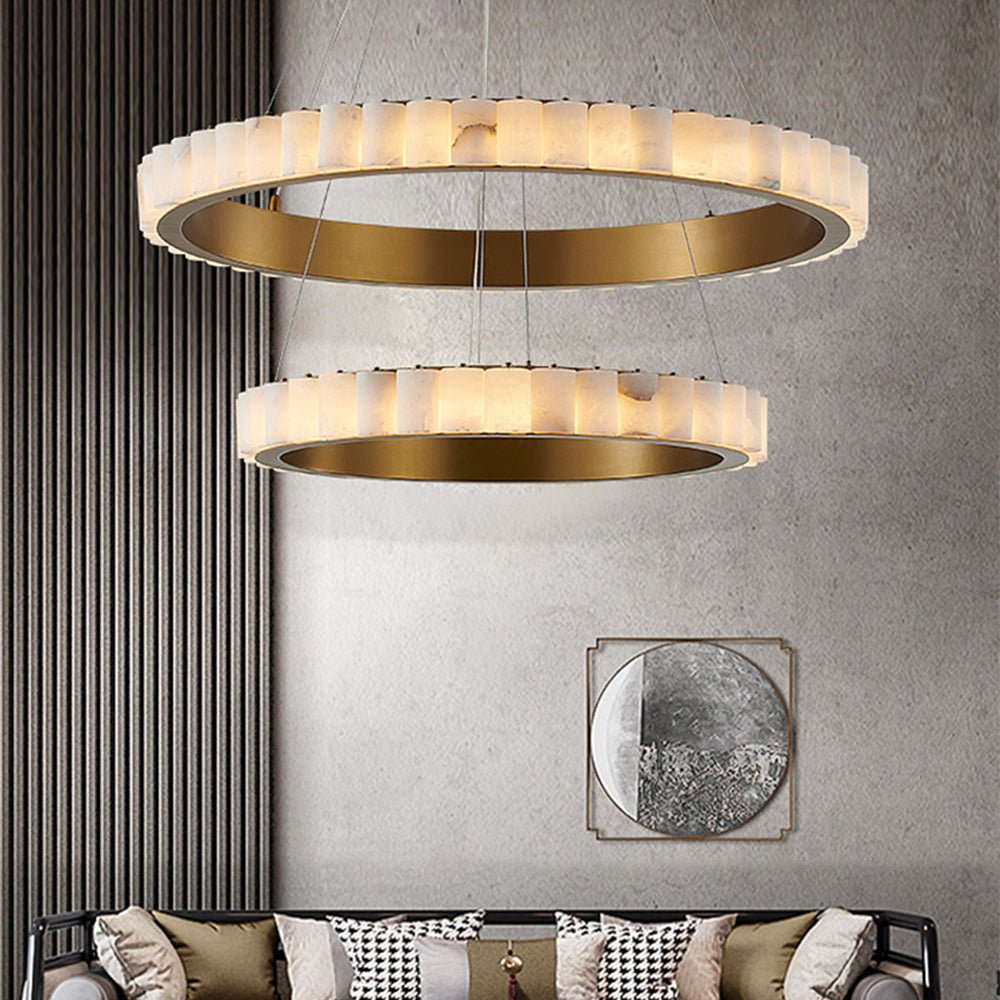 Orion Double Ring Alabaster Chandelier - Neutralighting