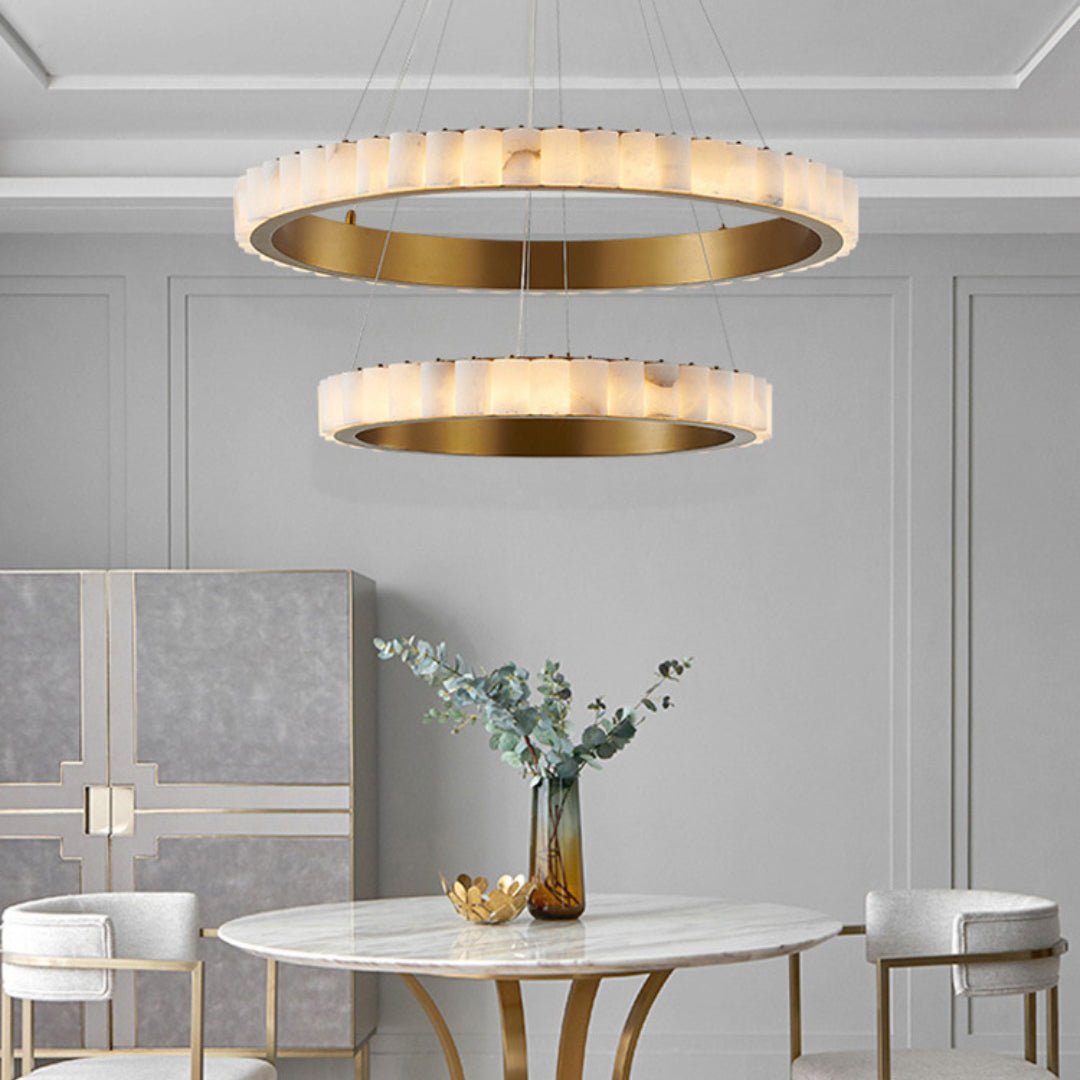 Orion Double Ring Alabaster Chandelier - Neutralighting