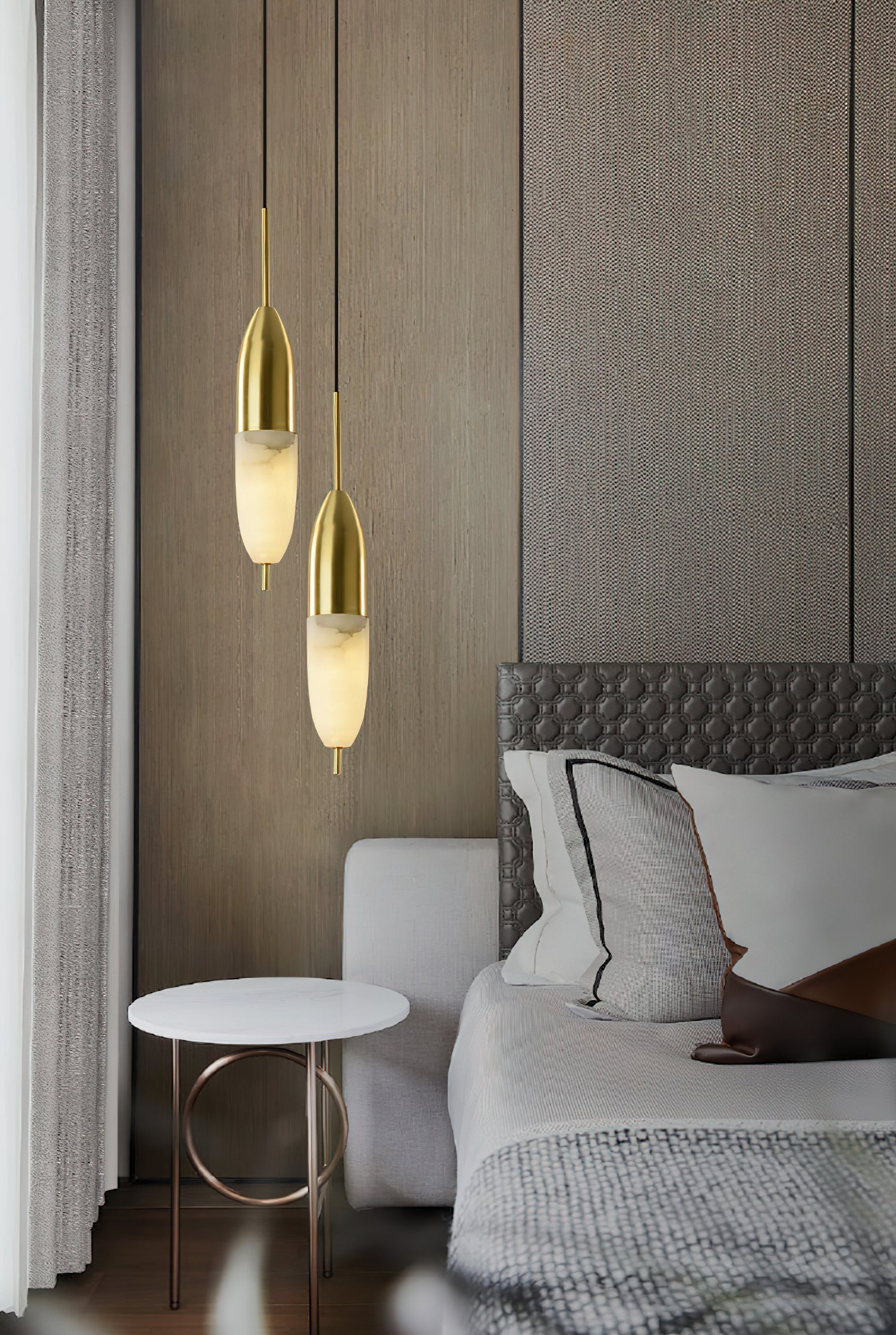 Himinuvye Alabaster Minimalist Bolus Brass Pendant Light - Neutralighting
