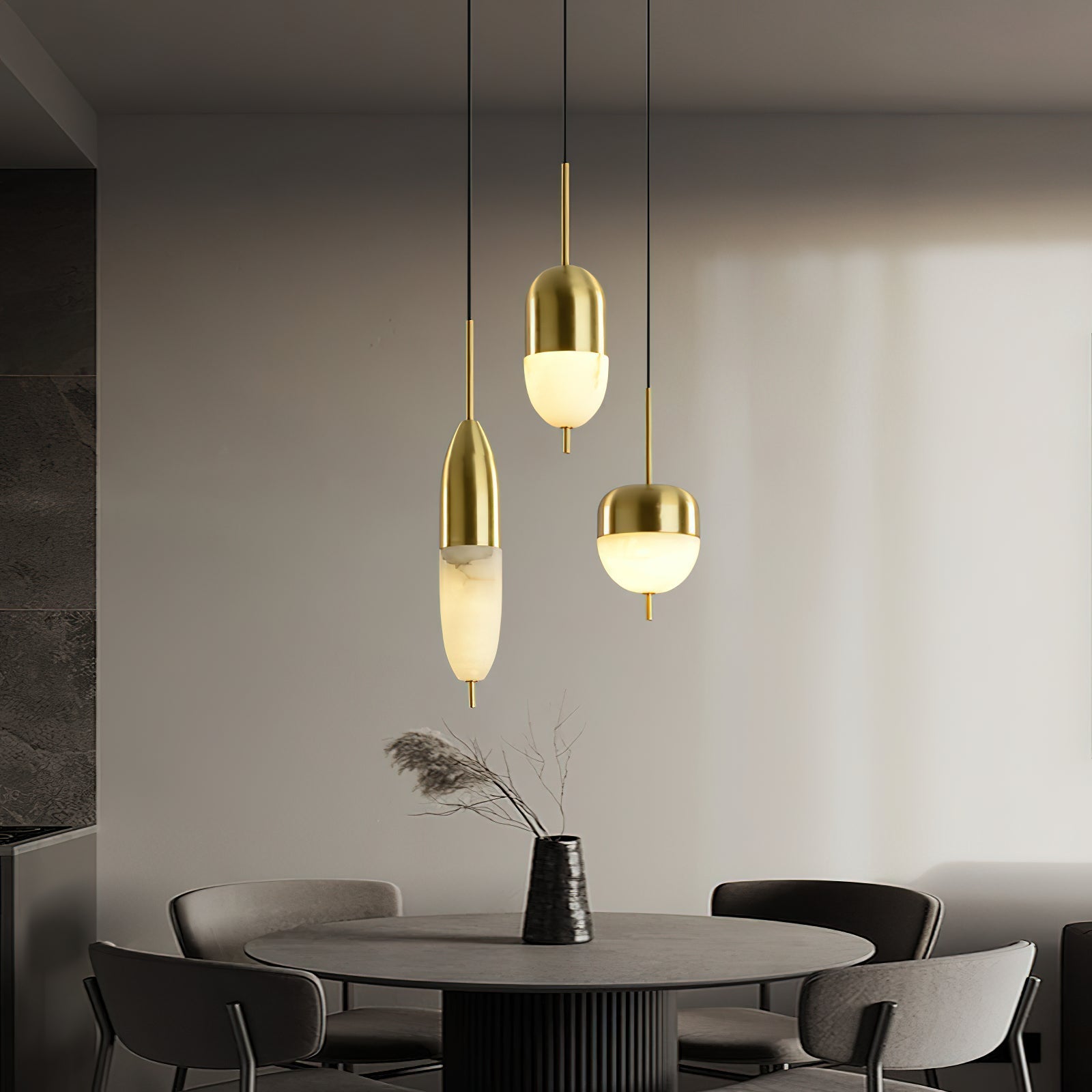 Himinuvye Alabaster Minimalist Bolus Brass Pendant Light - Neutralighting