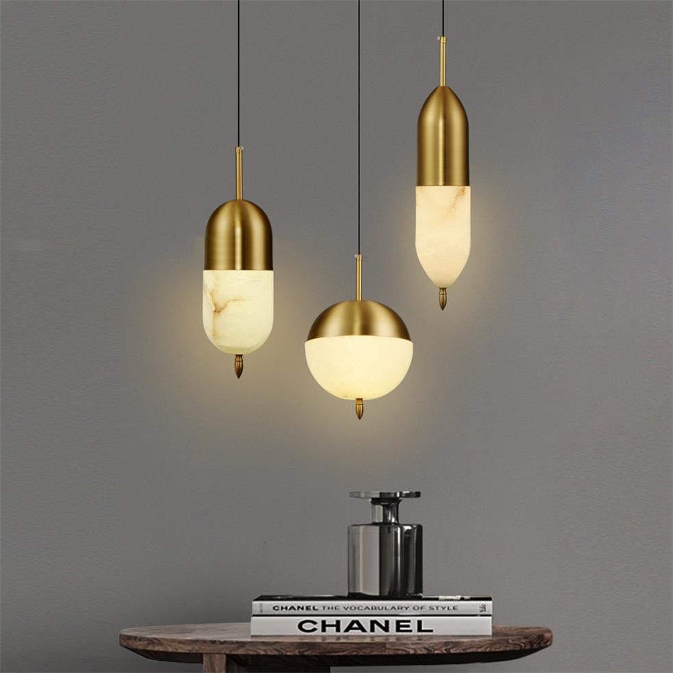 Himinuvye Alabaster Minimalist Bolus Brass Pendant Light - Neutralighting