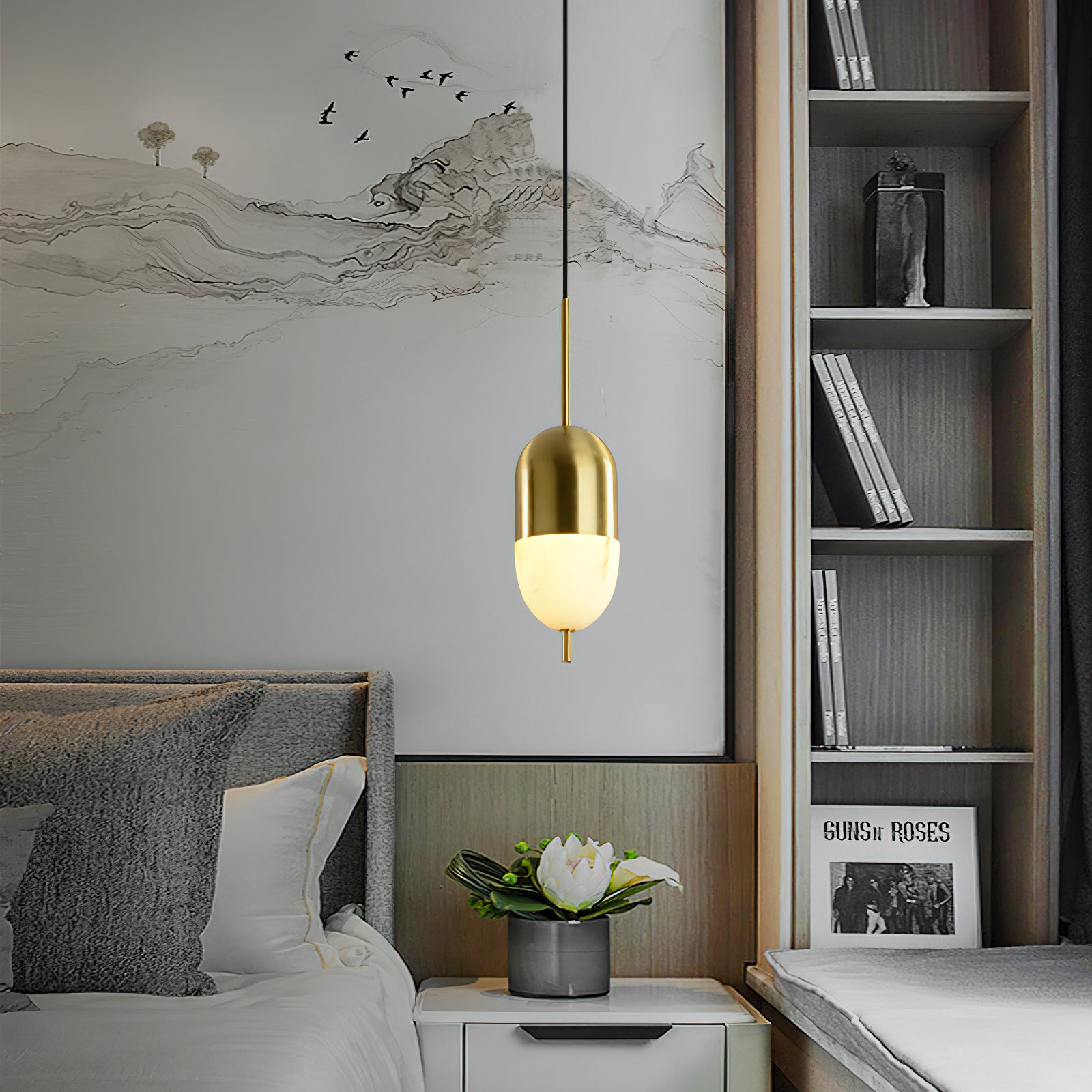 Himinuvye Alabaster Minimalist Bolus Brass Pendant Light - Neutralighting
