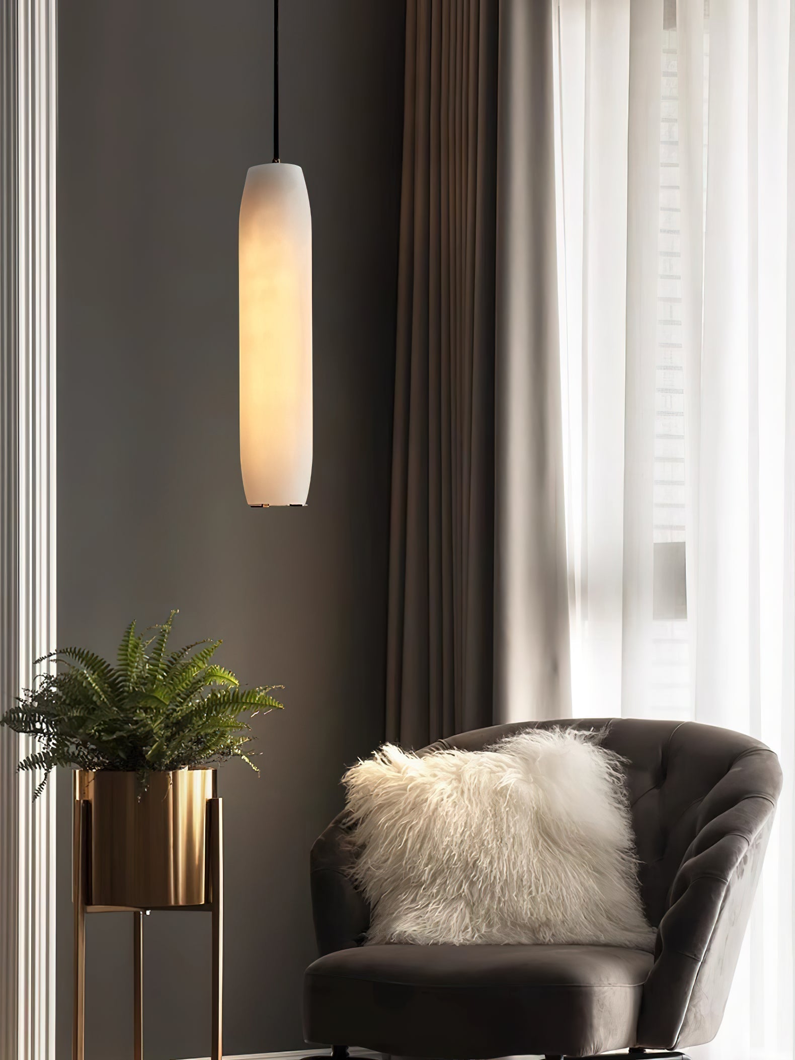 Kvennuvye Flute Modern Minimalist Alabaster Pendant Light - Neutralighting