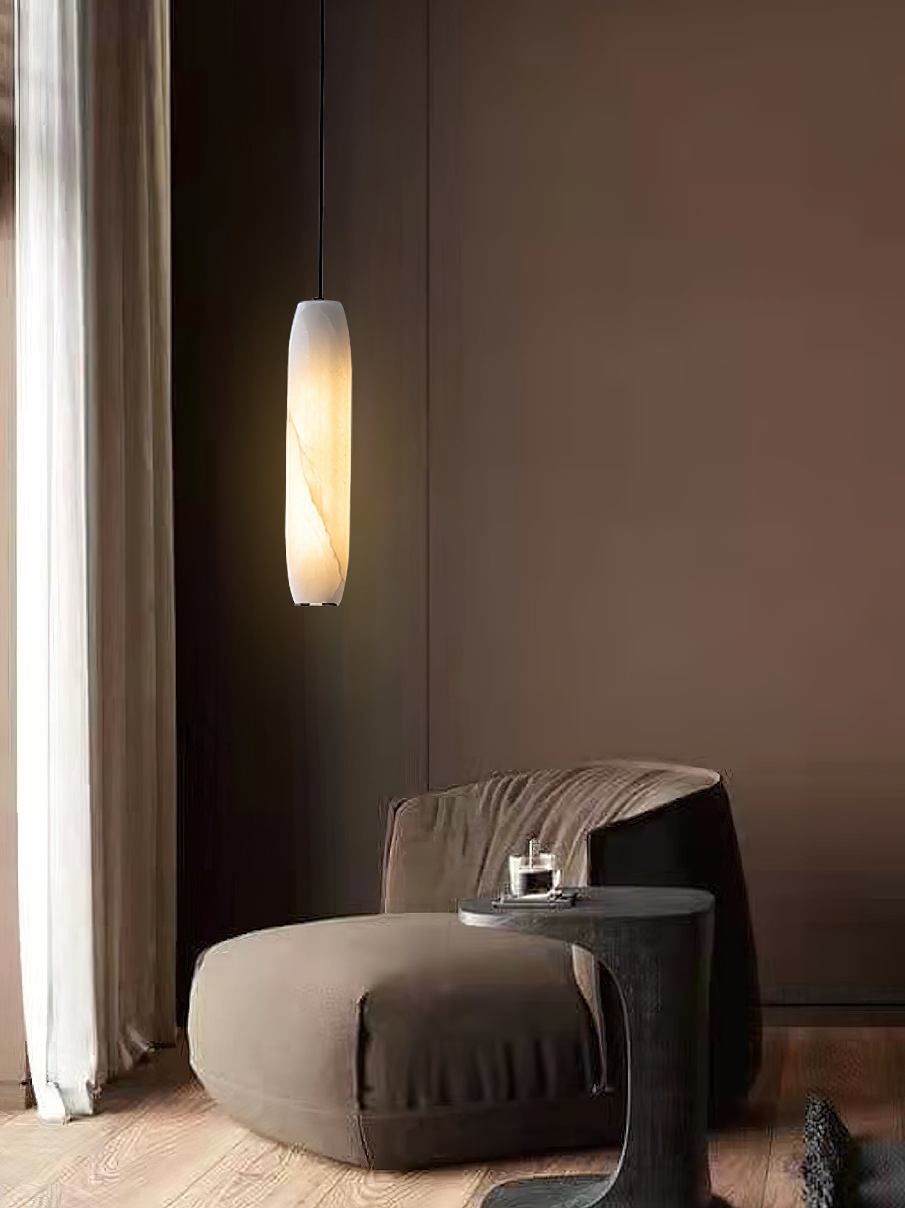 Kvennuvye Flute Modern Minimalist Alabaster Pendant Light - Neutralighting