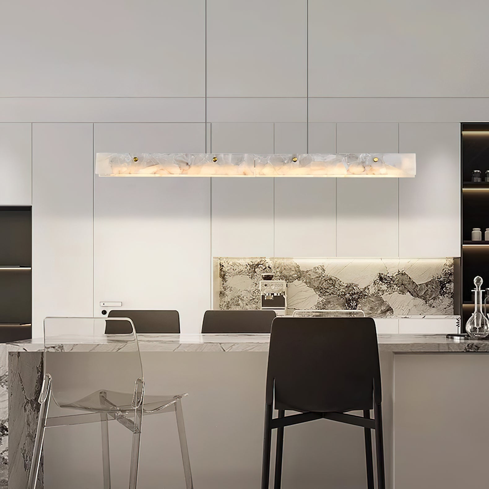 Ljomuvye LED Modern Linear Alabaster Pendant Light - Neutralighting