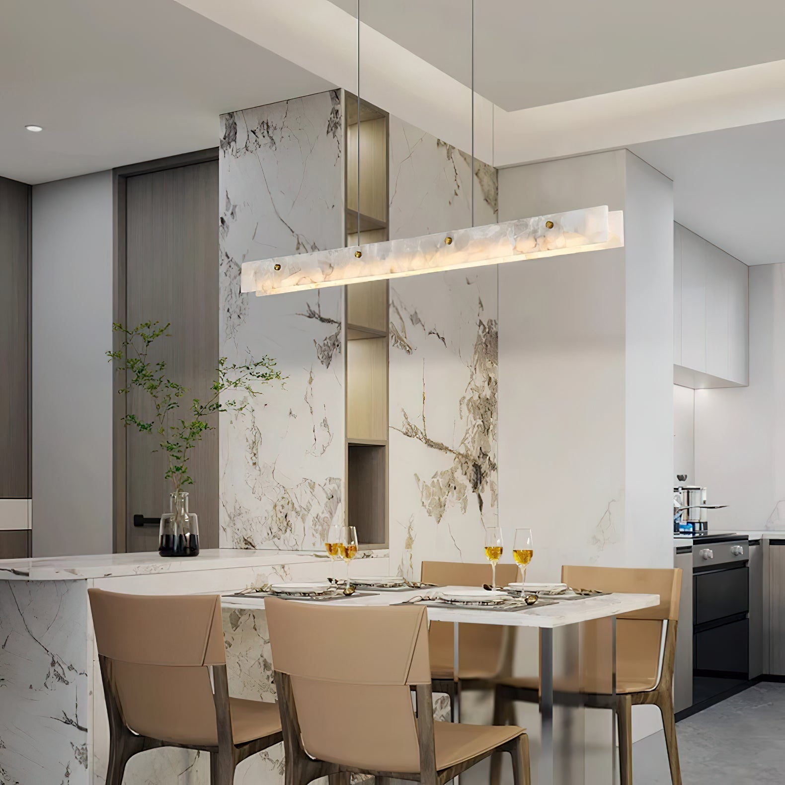 Ljomuvye LED Modern Linear Alabaster Pendant Light - Neutralighting