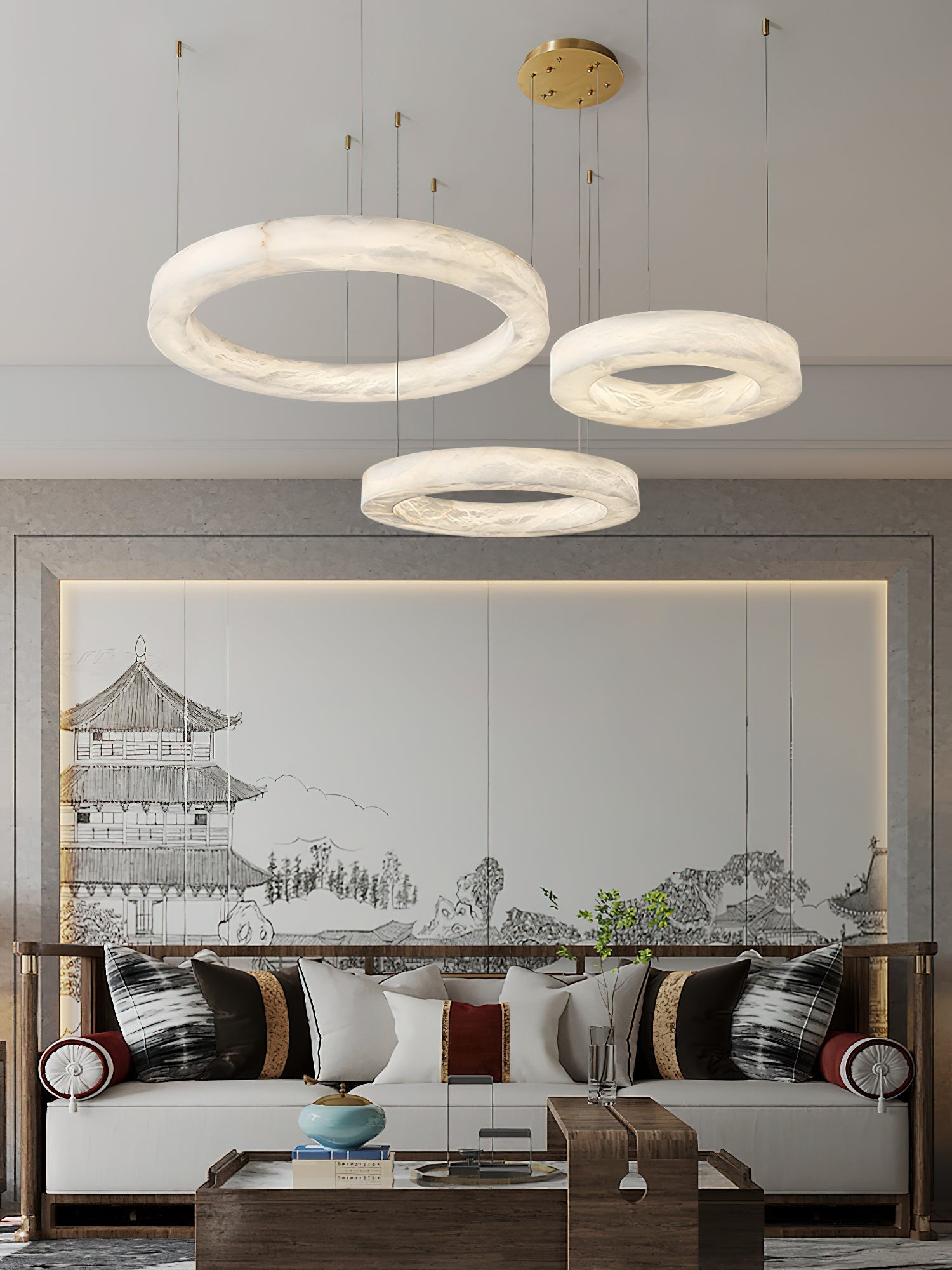 Plotuvyn Postmodern Luxury Ring Alabaster Chandelier - Neutralighting