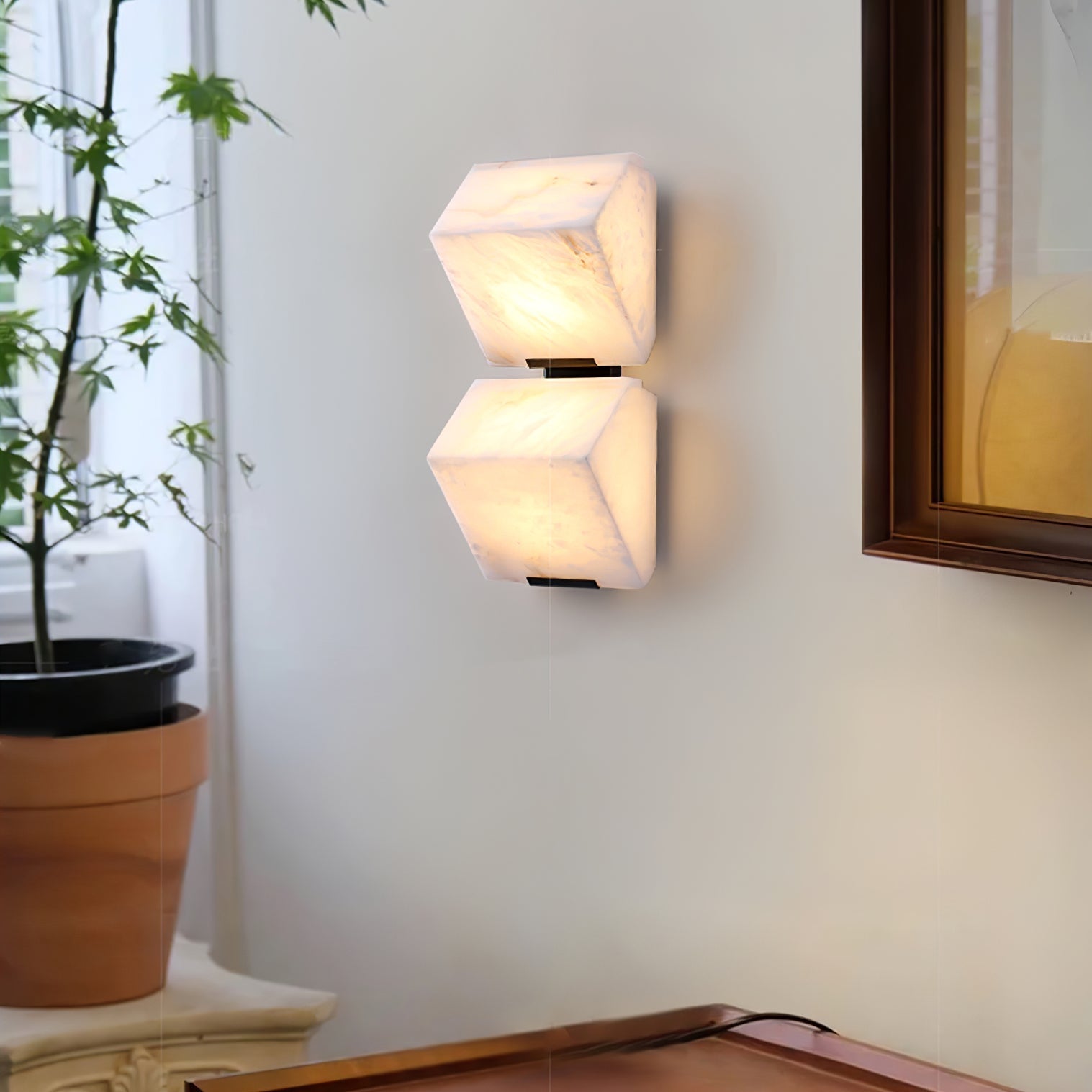 Alabaster Wall Lamp Staircase Sculptural Cubes - Neutralighting