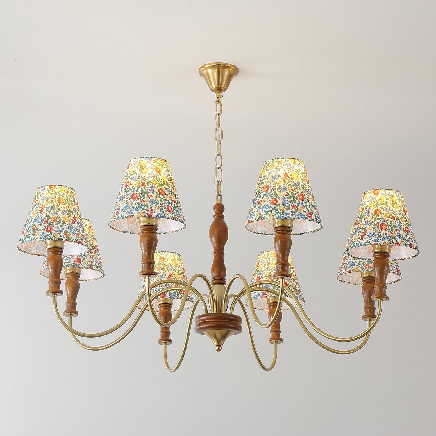 Florinda Floral Fabric Shade Chandelier with Wooden Arms - Neutralighting
