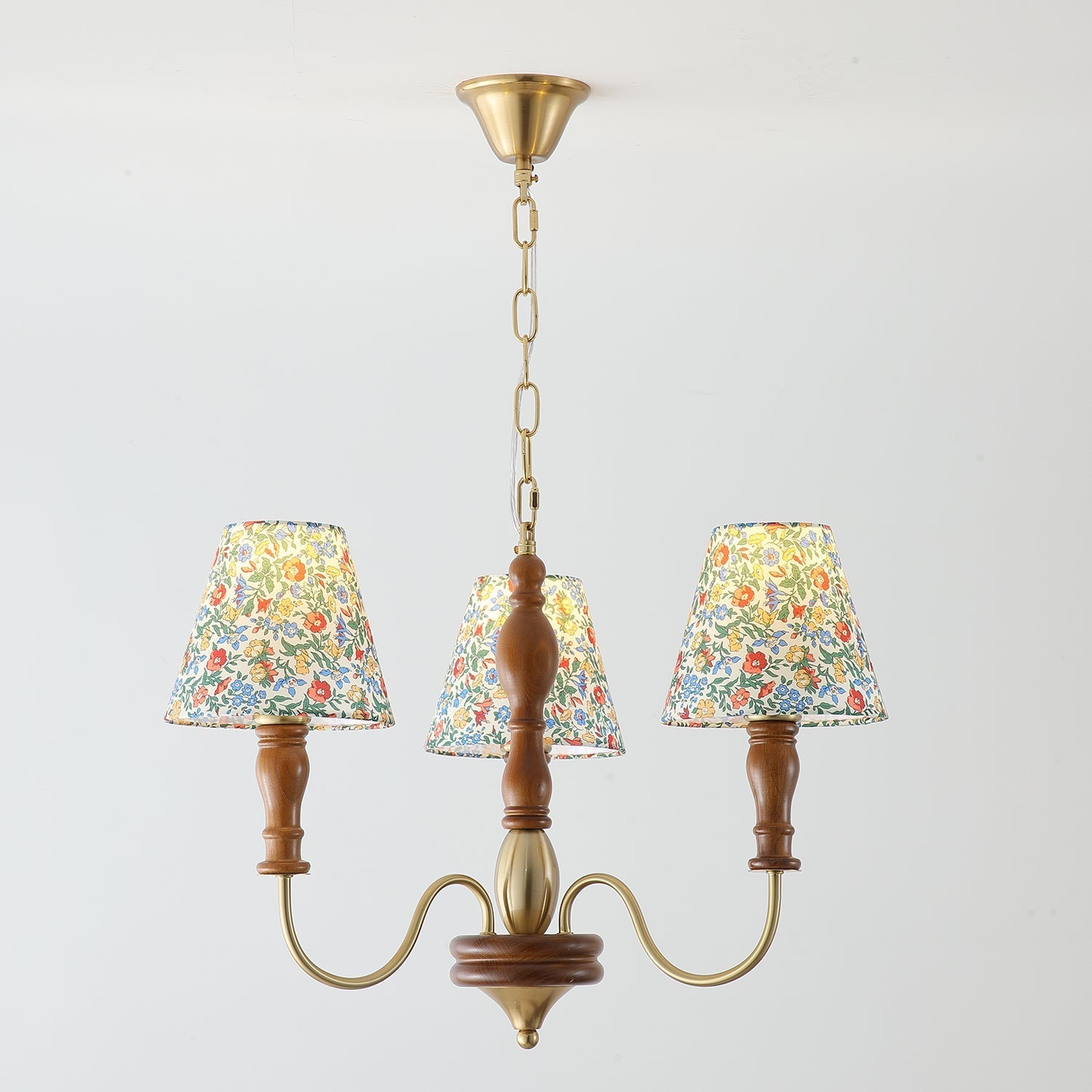 Florinda Floral Fabric Shade Chandelier with Wooden Arms - Neutralighting