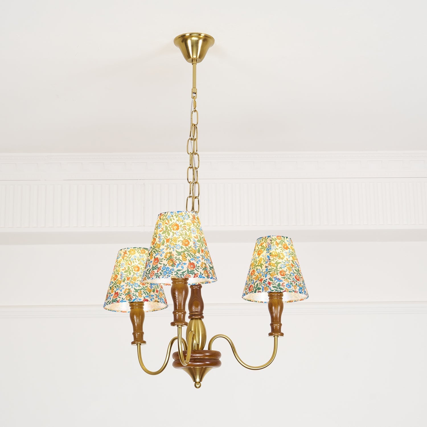 Florinda Floral Fabric Shade Chandelier with Wooden Arms - Neutralighting