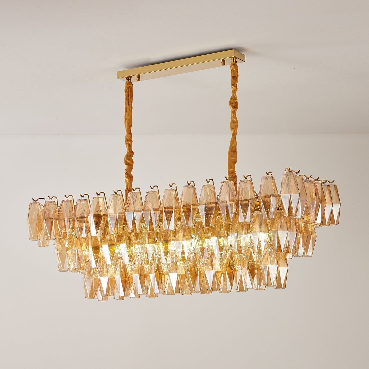 Aurora Chandelier Amber Prism Glass Rectangular Layered - Neutralighting