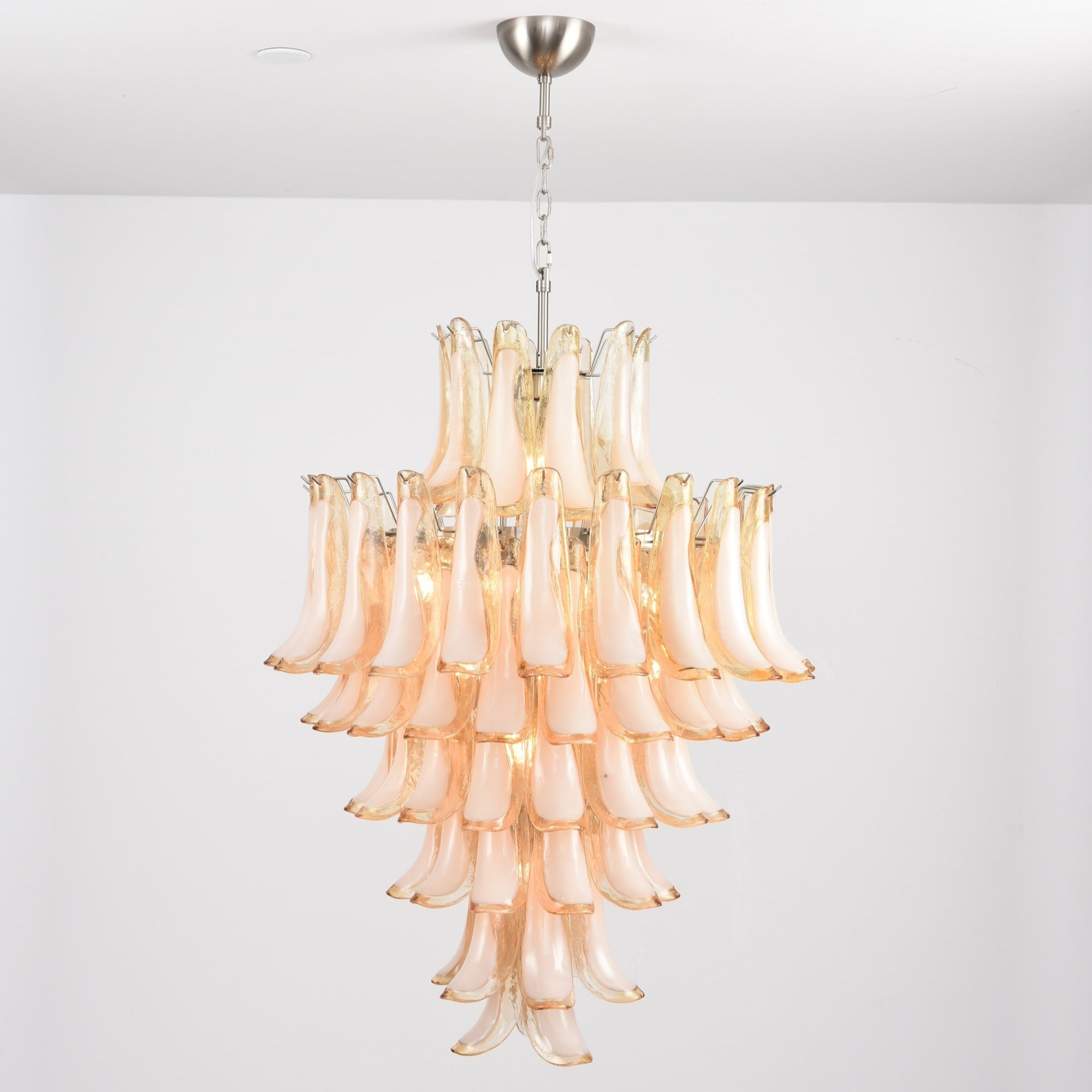 Aurora Chandelier Amber Murano Glass Petal Layered Luxury