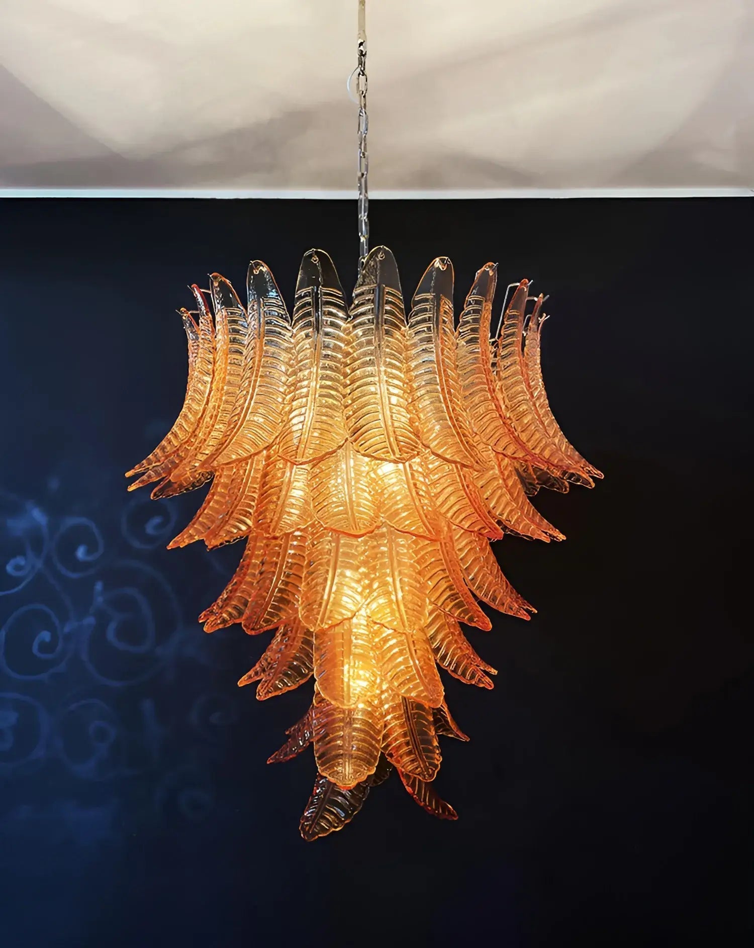Aurora Chandelier Amber Murano Glass Leaves Layered