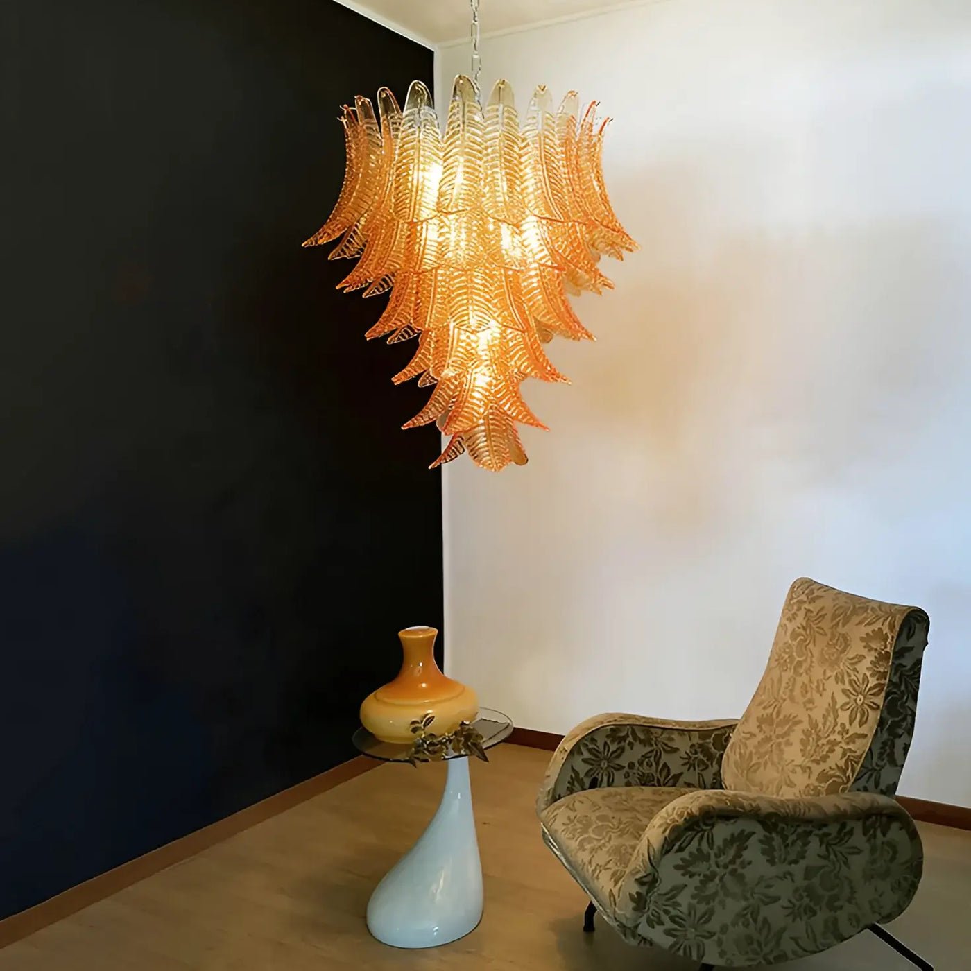 Aurora Chandelier Amber Murano Glass Leaves Layered