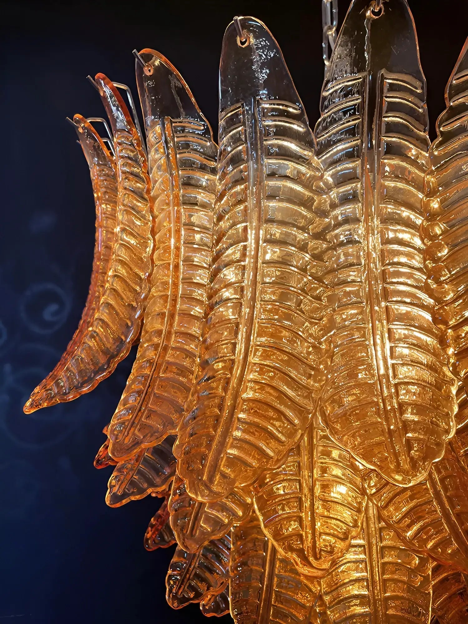 Aurora Chandelier Amber Murano Glass Leaves Layered