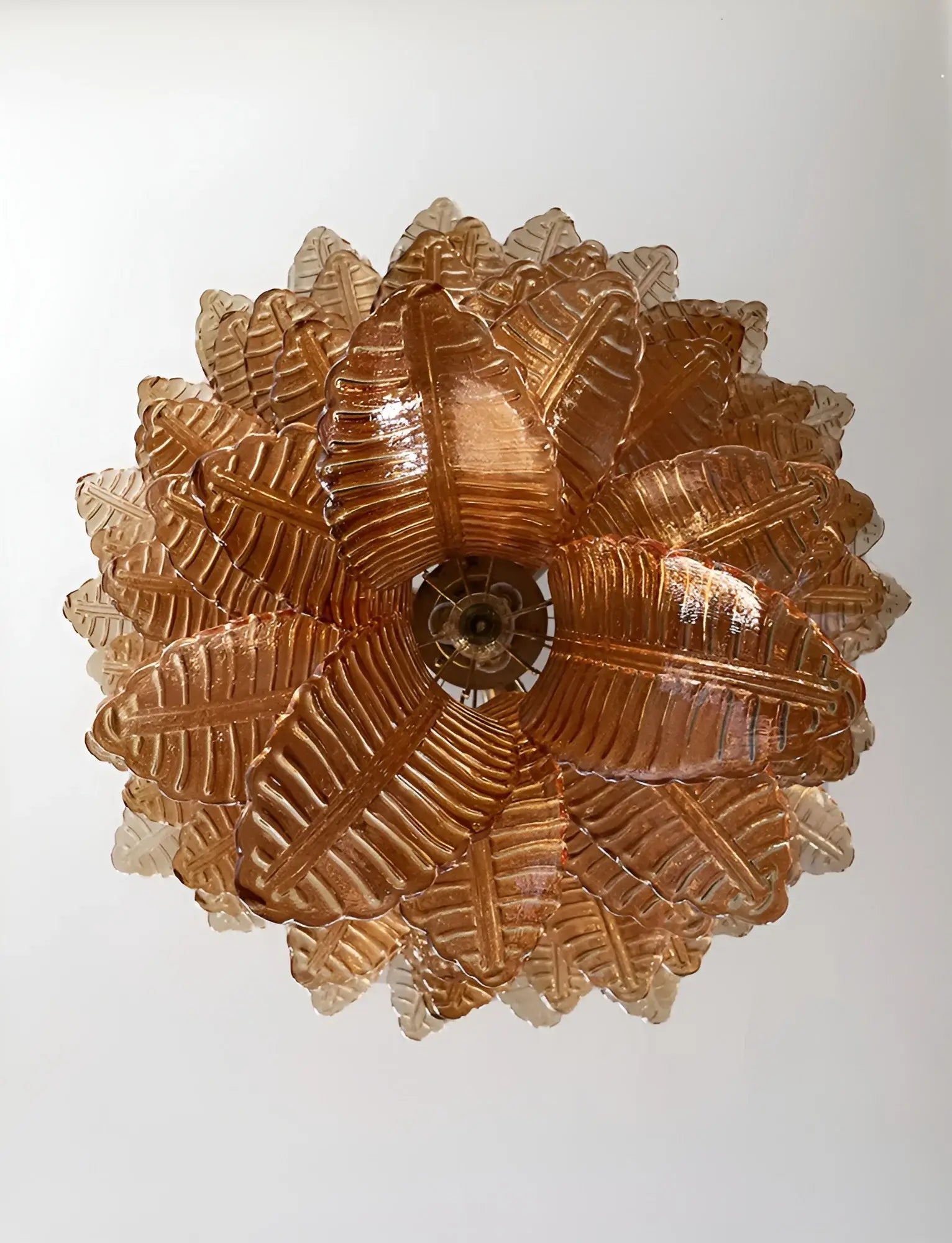 Aurora Chandelier Amber Murano Glass Leaves Layered