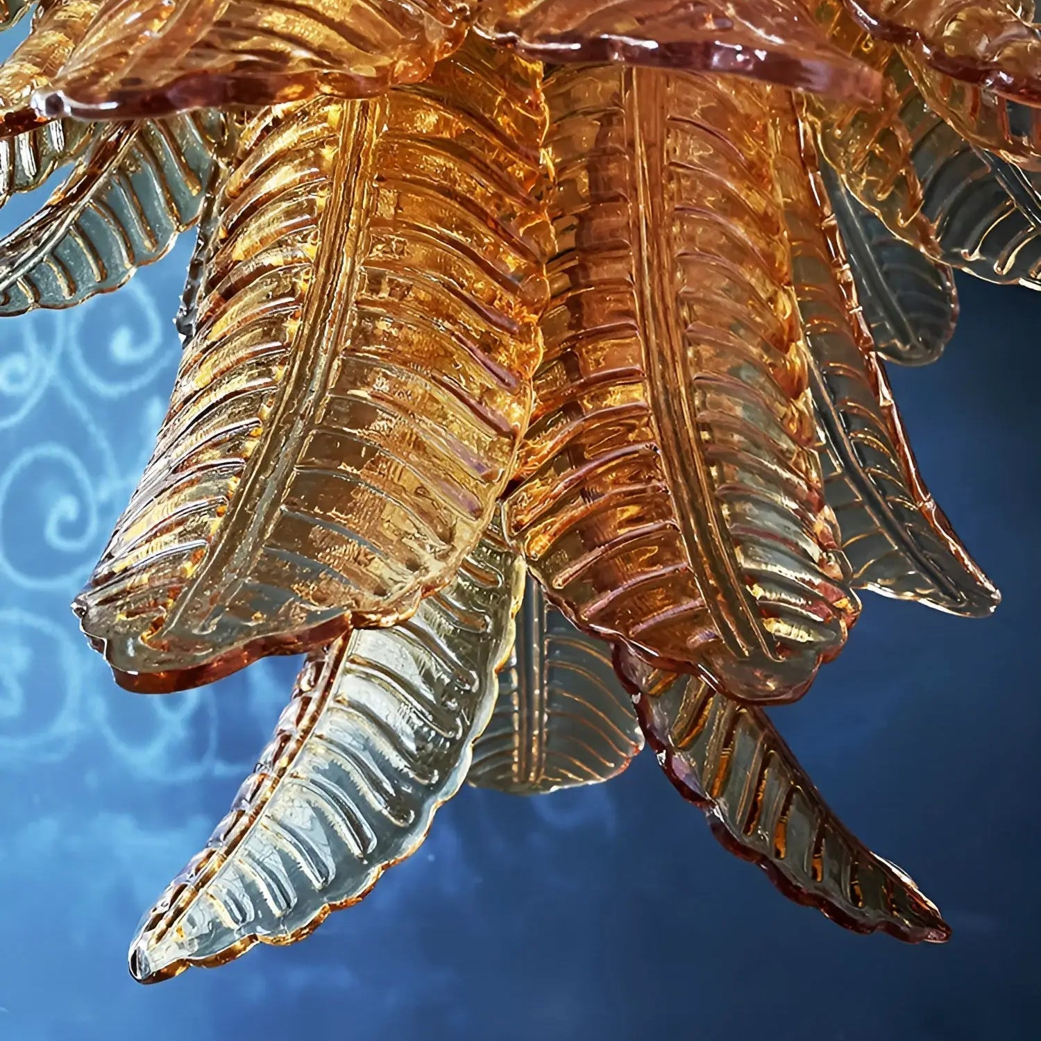 Aurora Chandelier Amber Murano Glass Leaves Layered