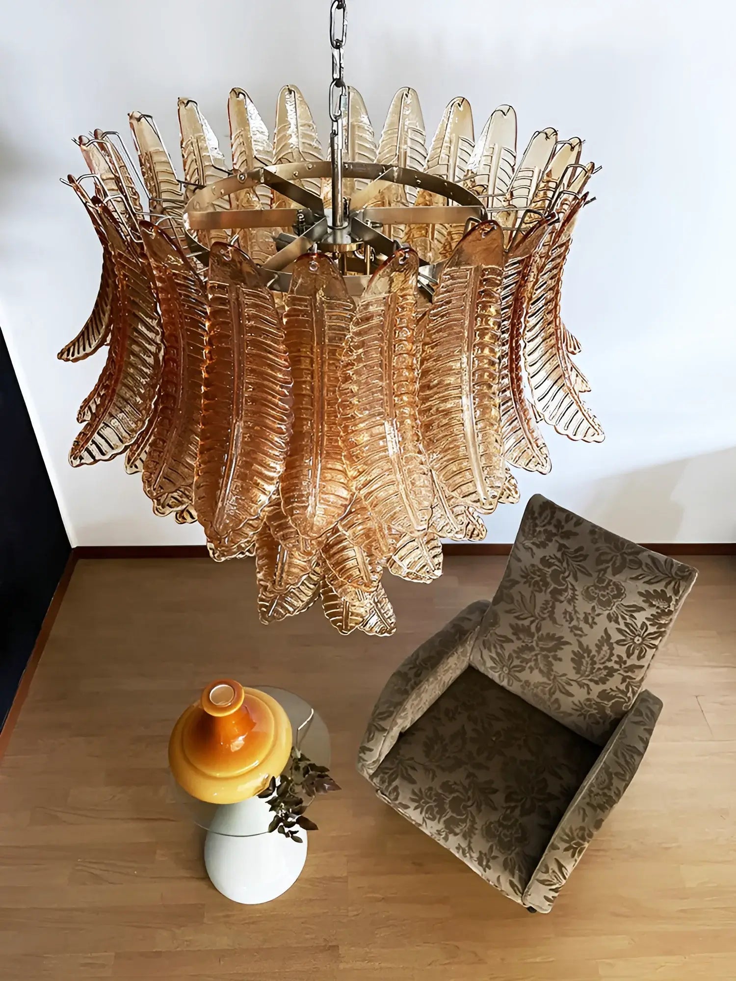 Aurora Chandelier Amber Murano Glass Leaves Layered